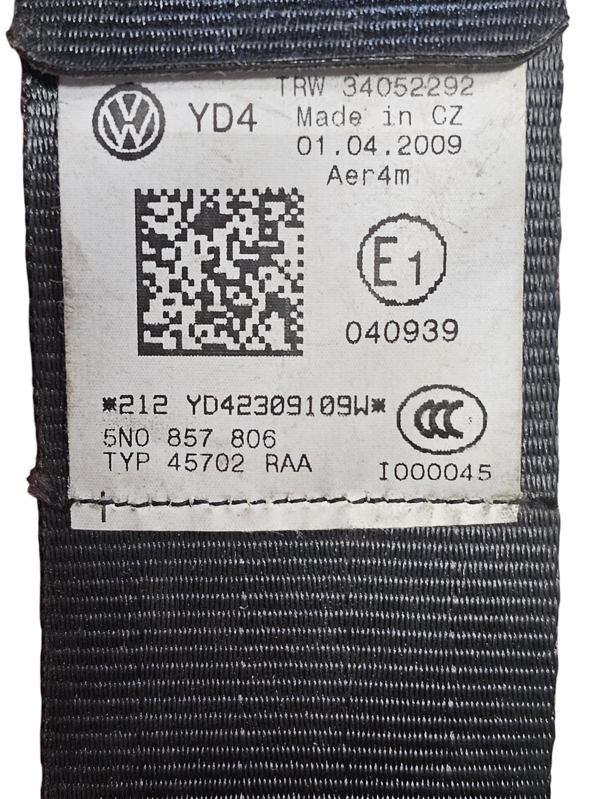 Cintura Di Sicurezza Posteriore Destra Volkswagen Tiguan 5N Cod:5N0857806 (2007 - 2016) - F&P CRASH SRLS - Ricambi Usati