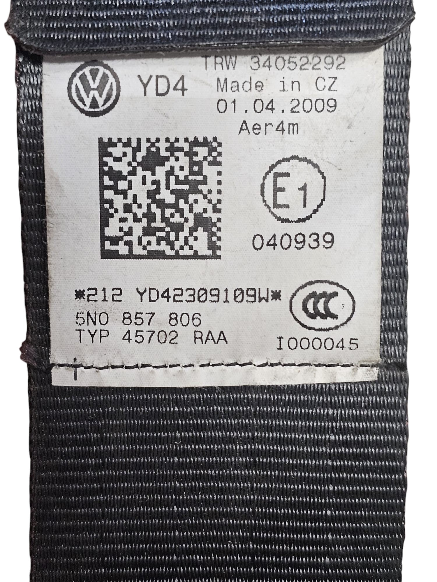 Cintura Di Sicurezza Posteriore Destra Volkswagen Tiguan 5N Cod:5N0857806 (2007 - 2016) - F&P CRASH SRLS - Ricambi Usati