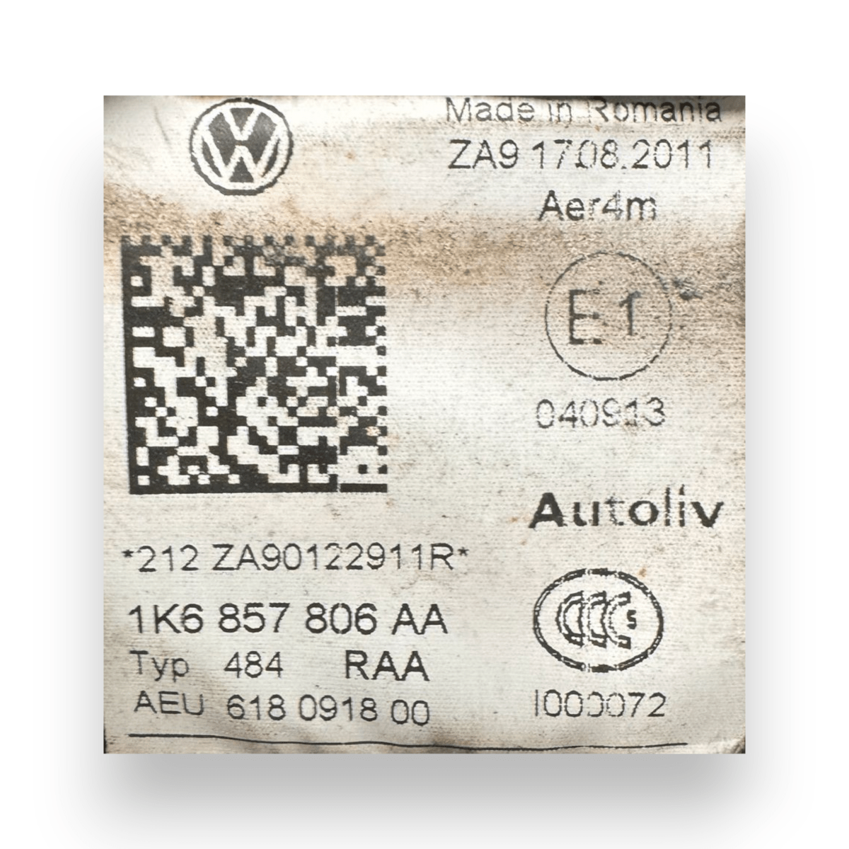 Cintura di sicurezza posteriore destro (dx) Volkswagen Golf VI cod.1K6857806AA (2008 - 2012) - F&P CRASH SRL - Ricambi Usati