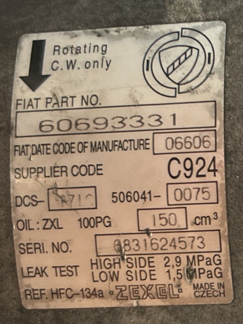 Compressore Aria Condizionata Alfa Romeo 159 1.9 Diesel (2005 > 2011) cod.60693331 - F&P CRASH SRLS - Ricambi Usati