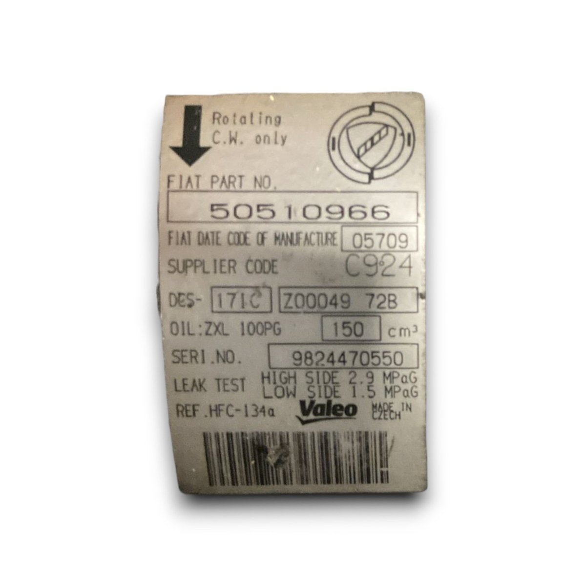 Compressore aria condizionata alfa romeo 159 cod . 50510966 1.9 diesel (2005 > 2011) - F&P CRASH SRL - Ricambi Usati