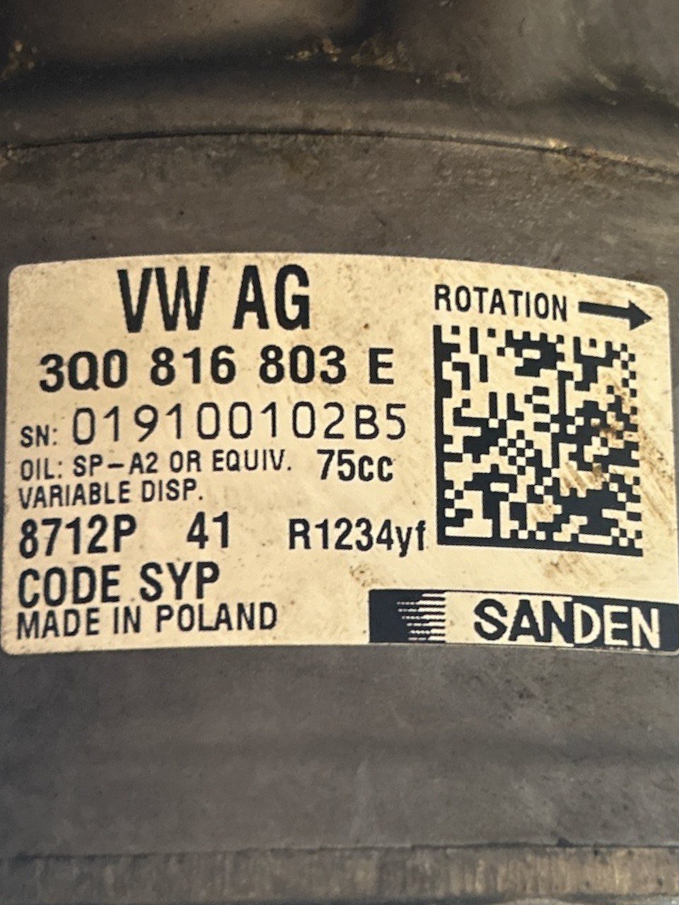Compressore Aria Condizionata Audi A1 (GB) 1.0 Benzina (2020 > ) cod.3Q0816803E - F&P CRASH SRLS - Ricambi Usati