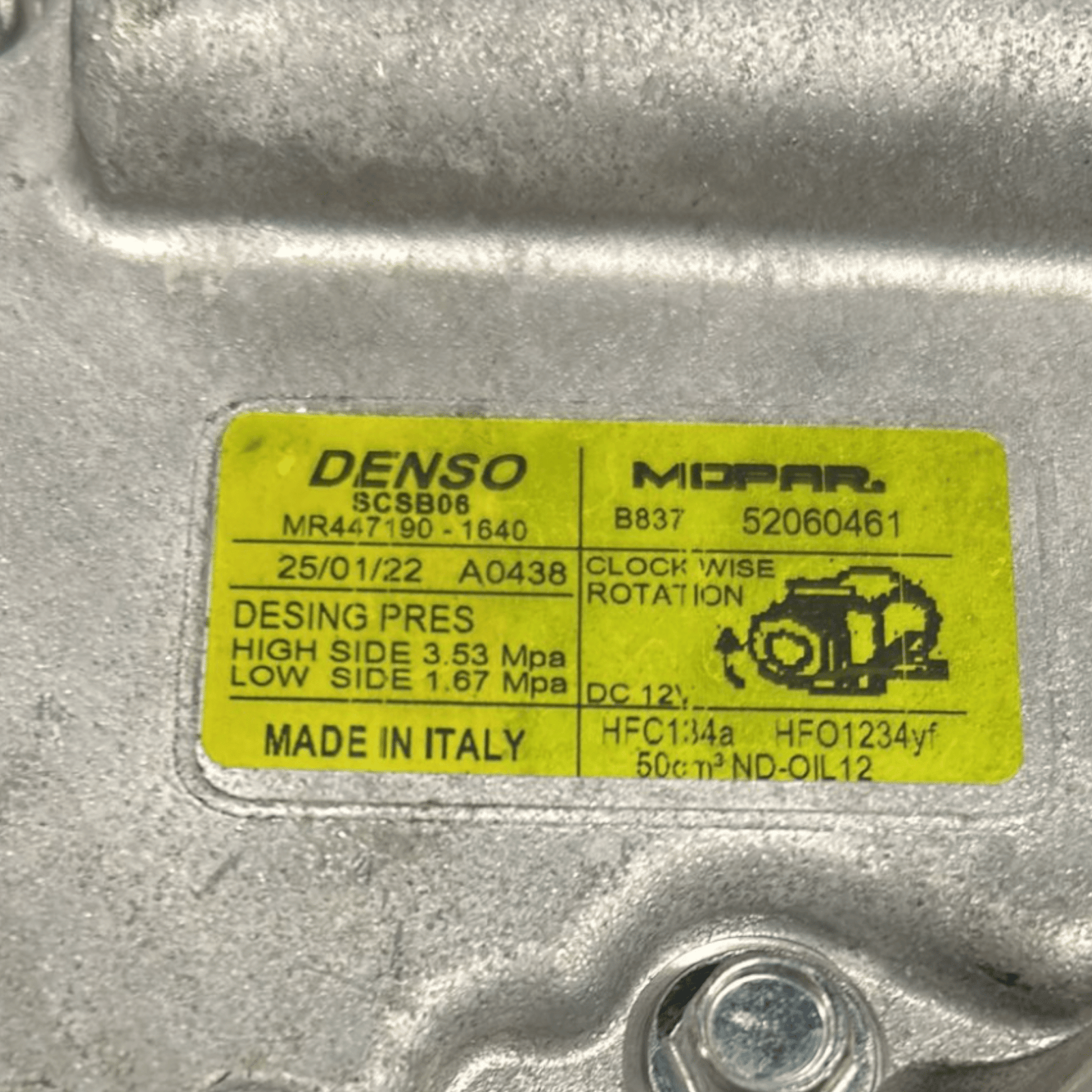 Fiat 500 Abarth 595 1.4 Gasoline Air Conditioning Compressor (2018 >) code:MR447190 - 1640 - F&P CRASH SRLS - Used Parts