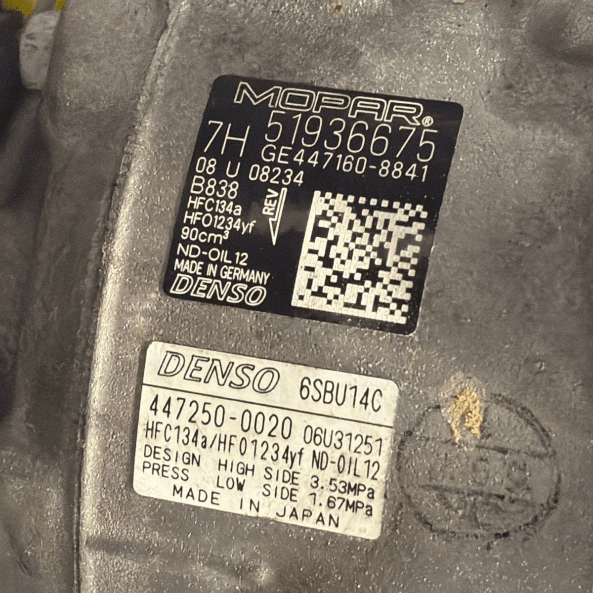 Compressore aria condizionata fiat 500x 1.6 diesel cod : 51936675 (2014 - >) cod : 447250 - 0020 - F&P CRASH SRL - Ricambi Usati