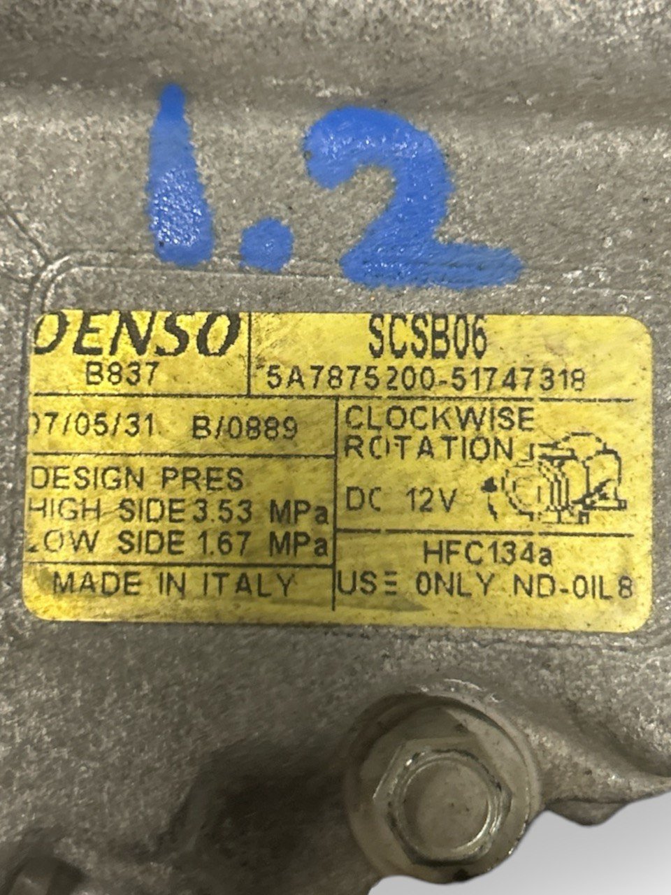 Air Conditioning Compressor Fiat Panda (169) 1.2 Petrol code . 51747318 (2003 > 2012) - F&P CRASH SRLS - Used Parts