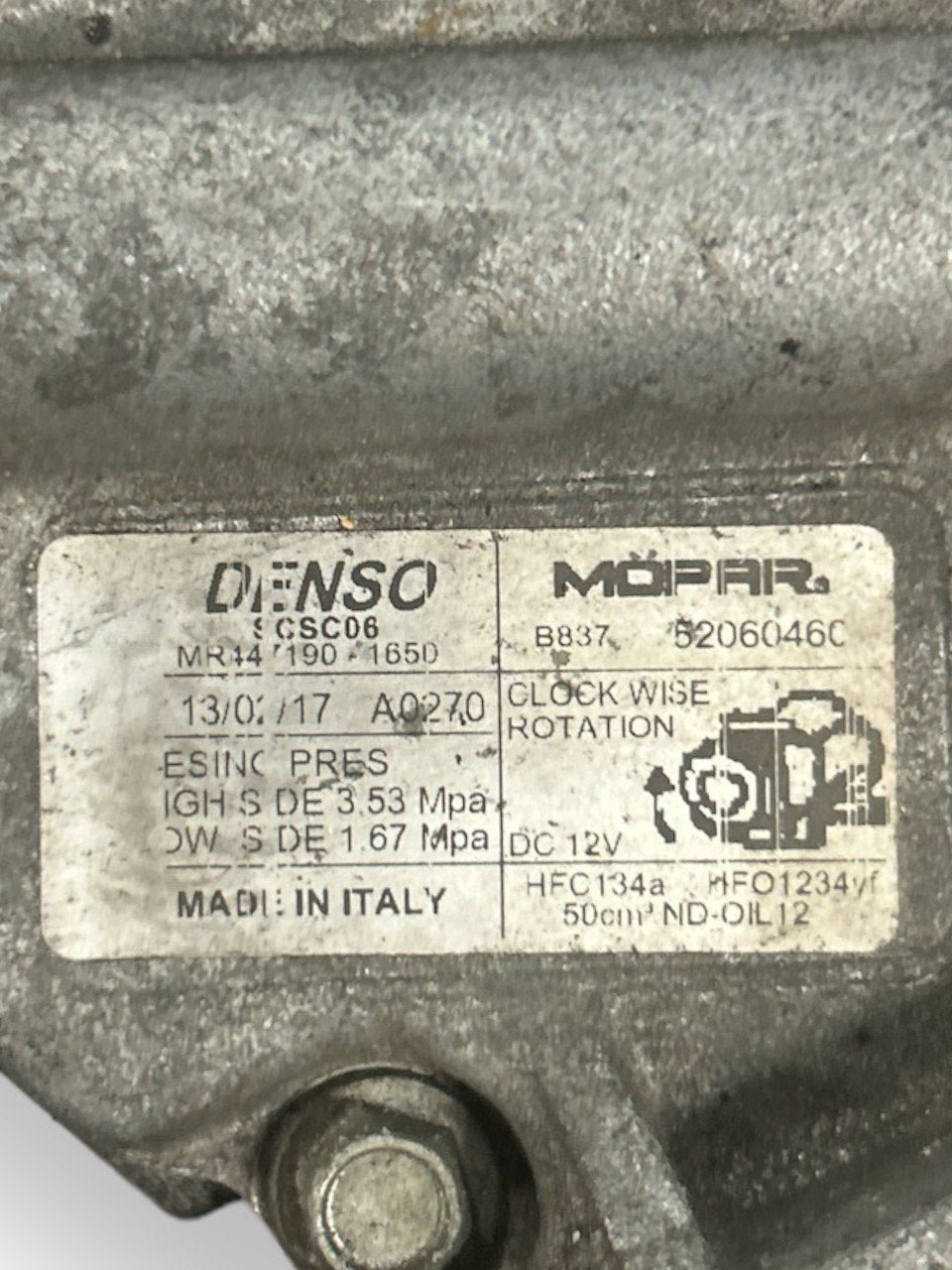 Air Conditioning Compressor Fiat Panda (312) 1.3 Diesel code . 52060460 (2012 > ) - F&P CRASH SRLS - Used Parts