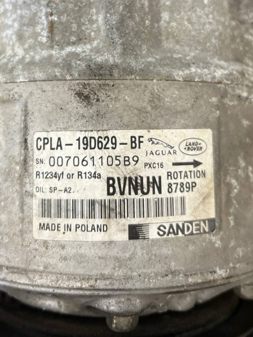 Air Conditioning Compressor Jaguar XE X760 / Jaguar F-Pace / Land Rover Range Rover Evoque L538 / Jaguar XF X260 / Land Rover Range Rover Discovery Sport 2.0 Diesel (2015>) code: CPLA-19D629-BF - F&P CRASH SRLS - Used Parts