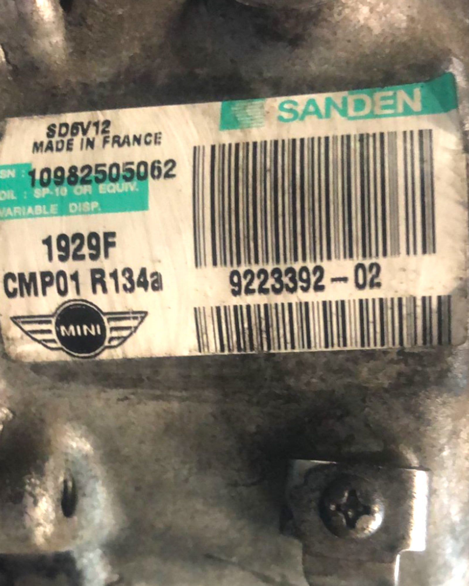 Air Conditioning Compressor Mini Cooper One 1.6 Petrol (2007 > 2013) code:9223392 - 02 - F&P CRASH SRLS - Used Parts