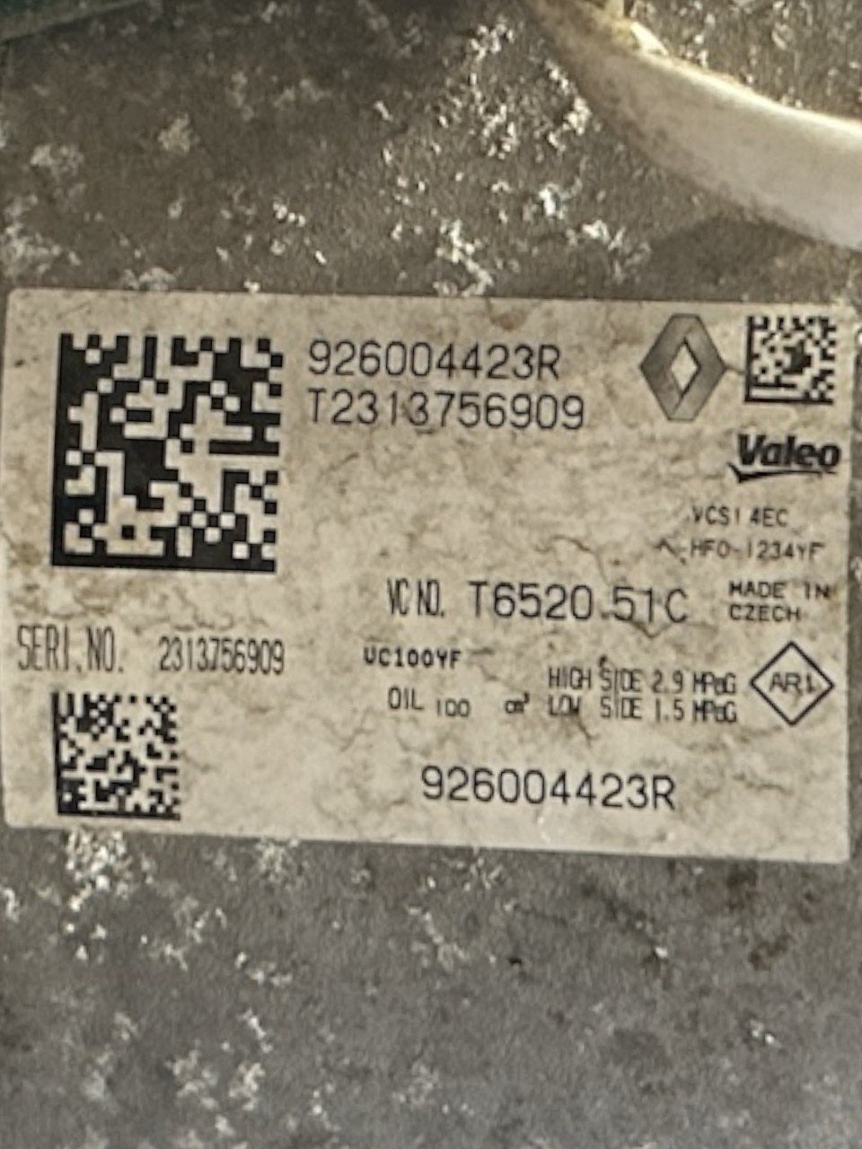 Compressore Aria Condizionata Renault Captur II 1.0 Benzina (2019 > ) cod.926004423R - F&P CRASH SRLS - Ricambi Usati