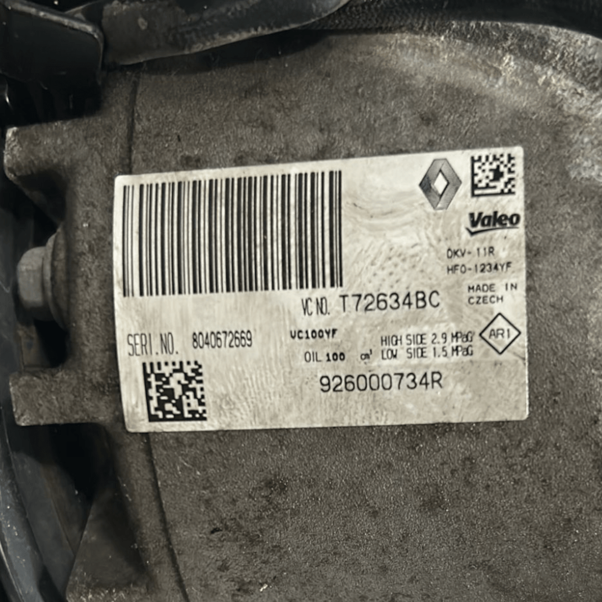 Air Conditioning Compressor Renault Clio IV 0.9 Petrol code:926000734R (2012 > 2021) - F&P CRASH SRLS - Used Parts