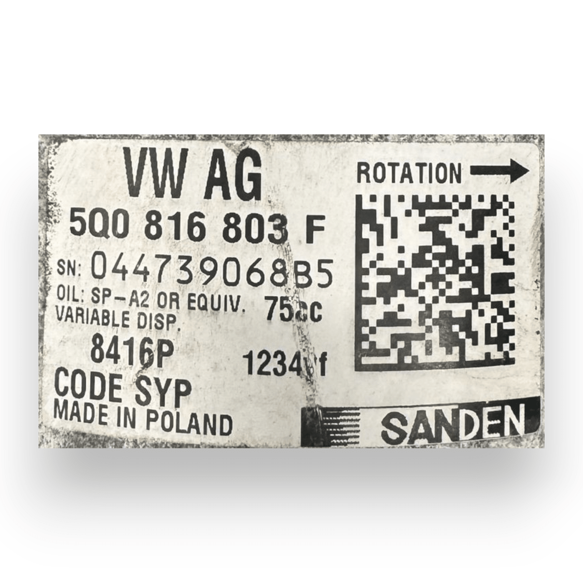 Compressore aria condizionata Volkswagen Tiguan II 2.0 diesel cod.5Q0816803F (2016 - 2024) - F&P CRASH SRL - Ricambi Usati