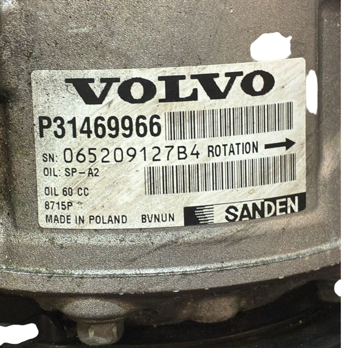 Compressore aria condizionata volvo v40 cod . p314699666 2.0 diesel (2012 > 2019) - F&P CRASH SRL - Ricambi Usati