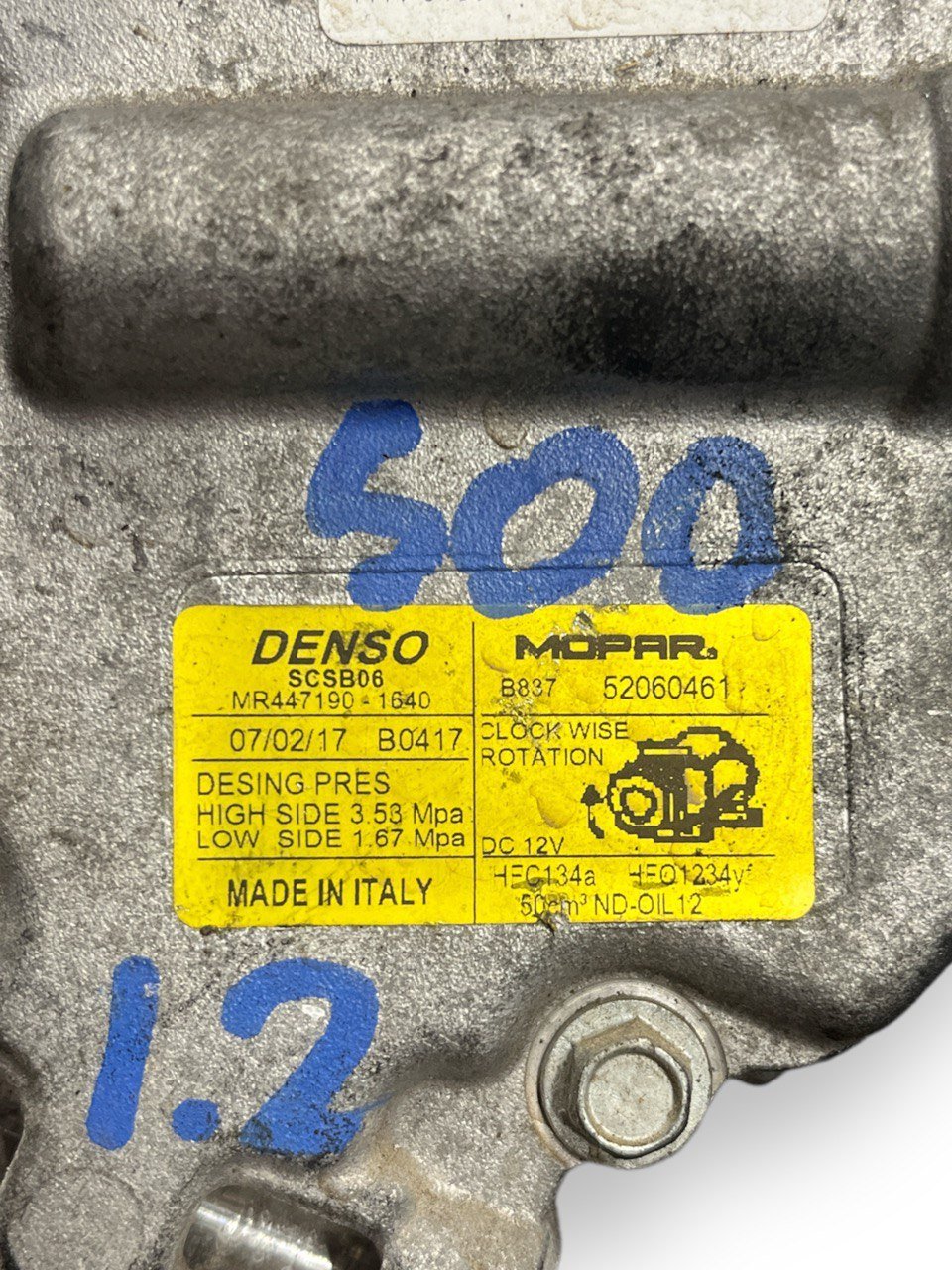 Air Conditioning Compressor Fiat 500 1.2 Petrol (2007>) code: 52060461 - F&P CRASH SRLS - Used Parts