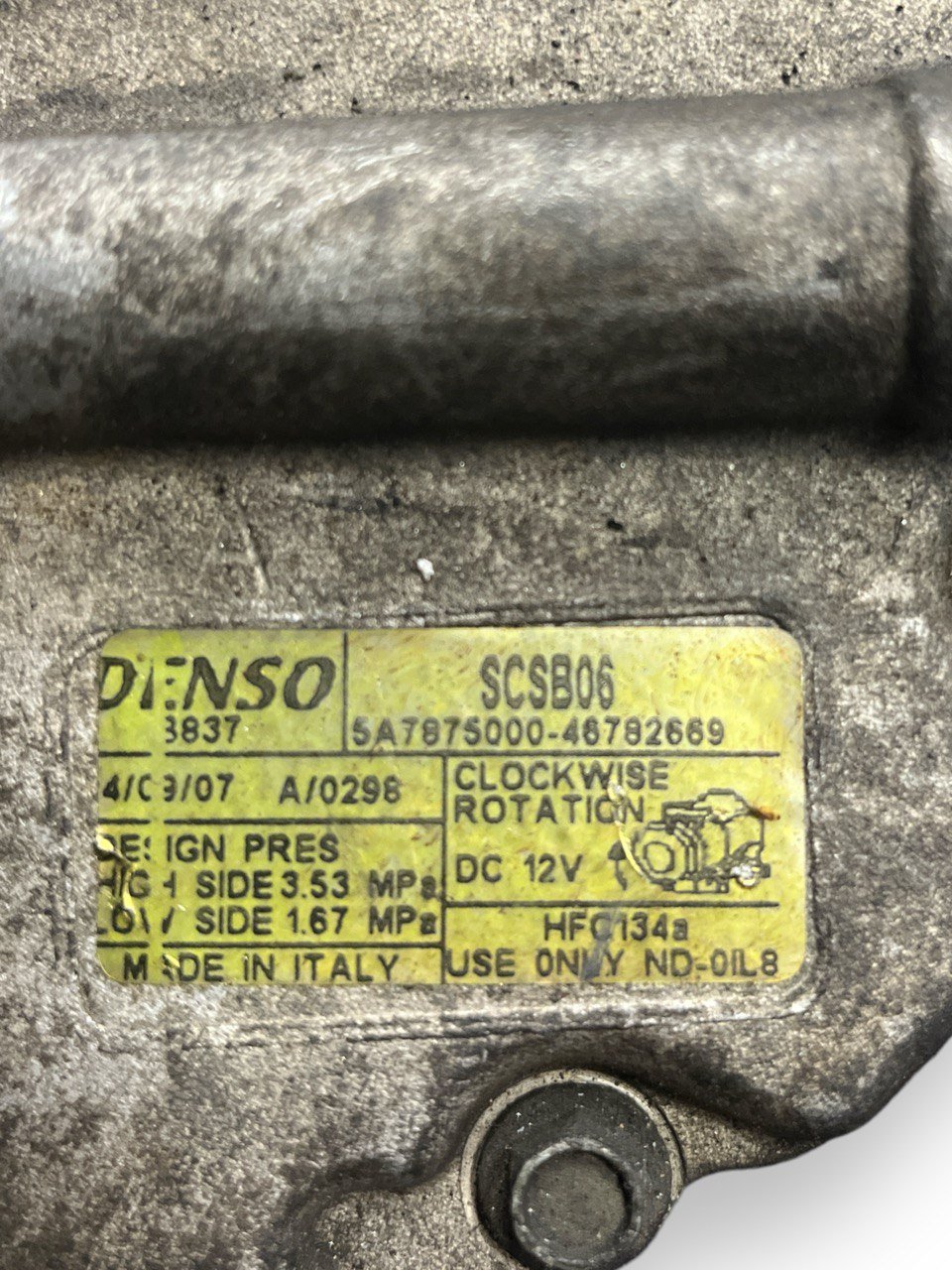 Air Conditioning Compressor Fiat Punto 188 1.2 Petrol (1999 to 2011) code: 5A7875000 - 46782669 - F&P CRASH SRLS - Used Parts