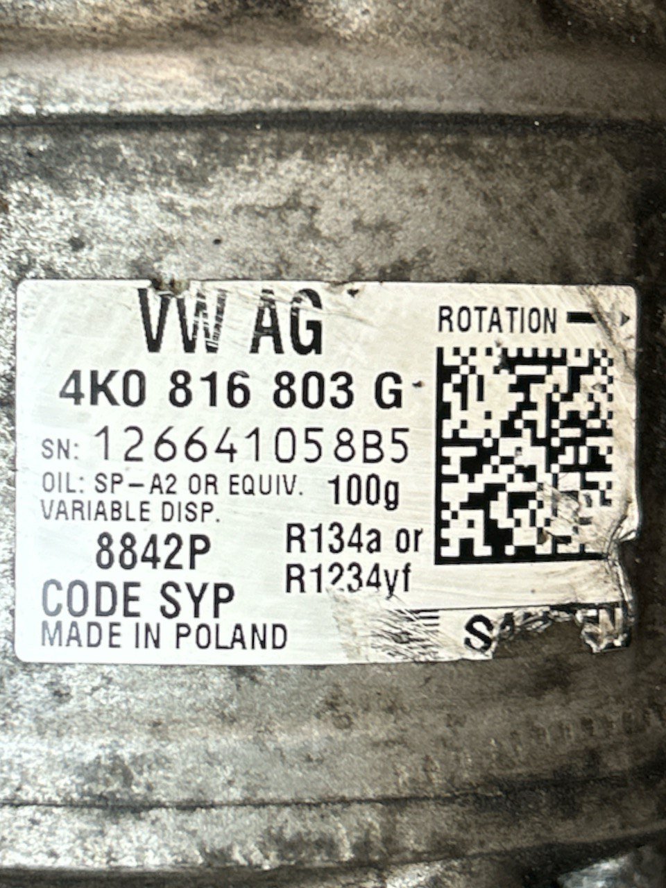 Compresssore Aria Condizionata Audi A7 (C8) 3.0 Diesel (2019 > ) cod . 4K0816803G - F&P CRASH SRLS - Ricambi Usati