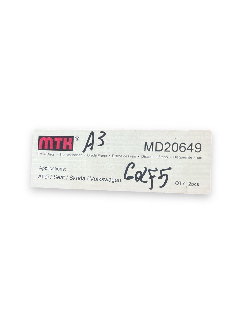 Coppia Dischi Freno Anteriori MTK Audi A3 8PA 1.9TDI / Volkswagen Golf VI 1.6TDI ( 2004 - 2012 ) cod : MD20649 - F&P CRASH SRLS - Ricambi Usati