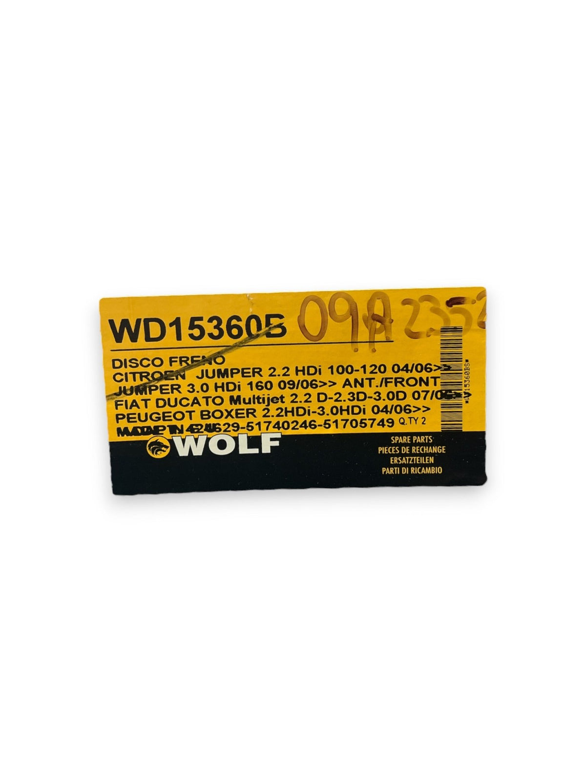 Brake Disc Pair WOLF Fiat Ducato 2.3MJT 3.0MJT / Citroen Jumper 2.2HDI / Peugeot Boxer 3.0HDI ( 2000 > ) code: WD15360B - F&P CRASH SRLS - Used Parts