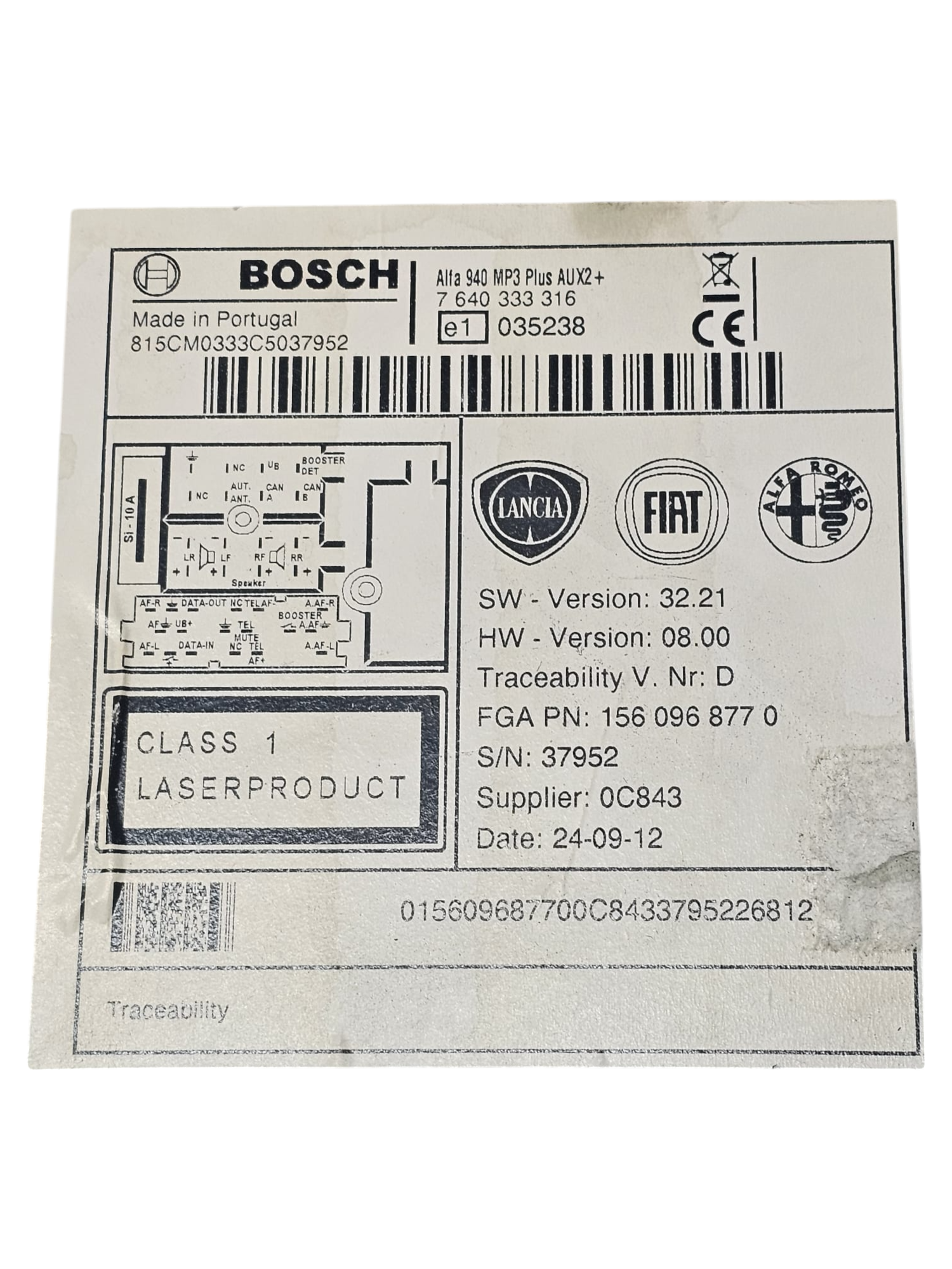 Autoradio / Stereo Alfa Romeo Giulietta Cod:7640333316 (2010-2020)