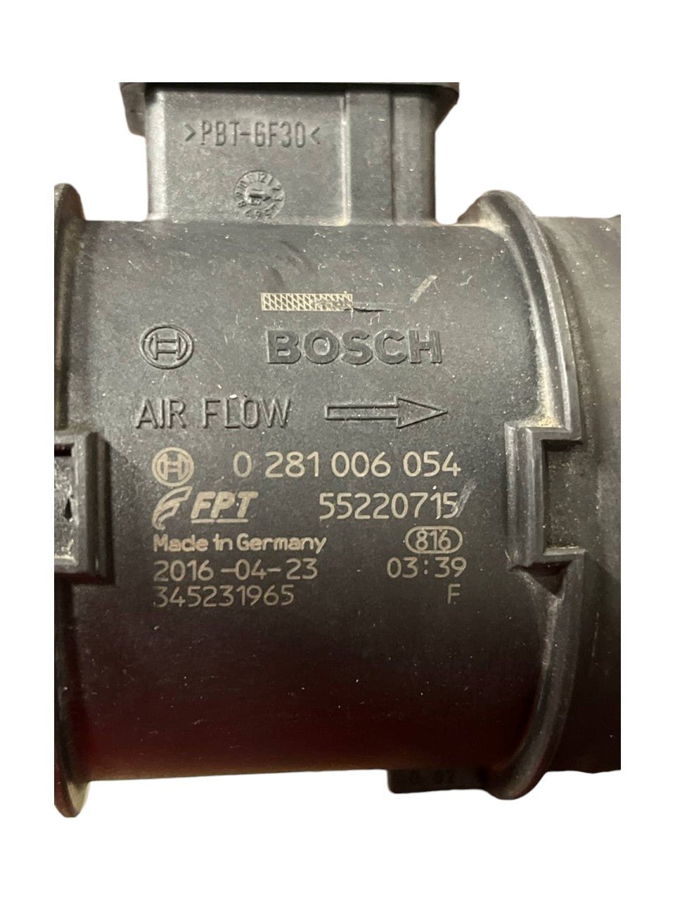 Debimetro / Flussometro Fiat 500X / Jeep / Lancia / Alfa 1.6 diesel cod.0281006054 / 55220715 (2014 - >) - F&P CRASH SRLS - Ricambi Usati