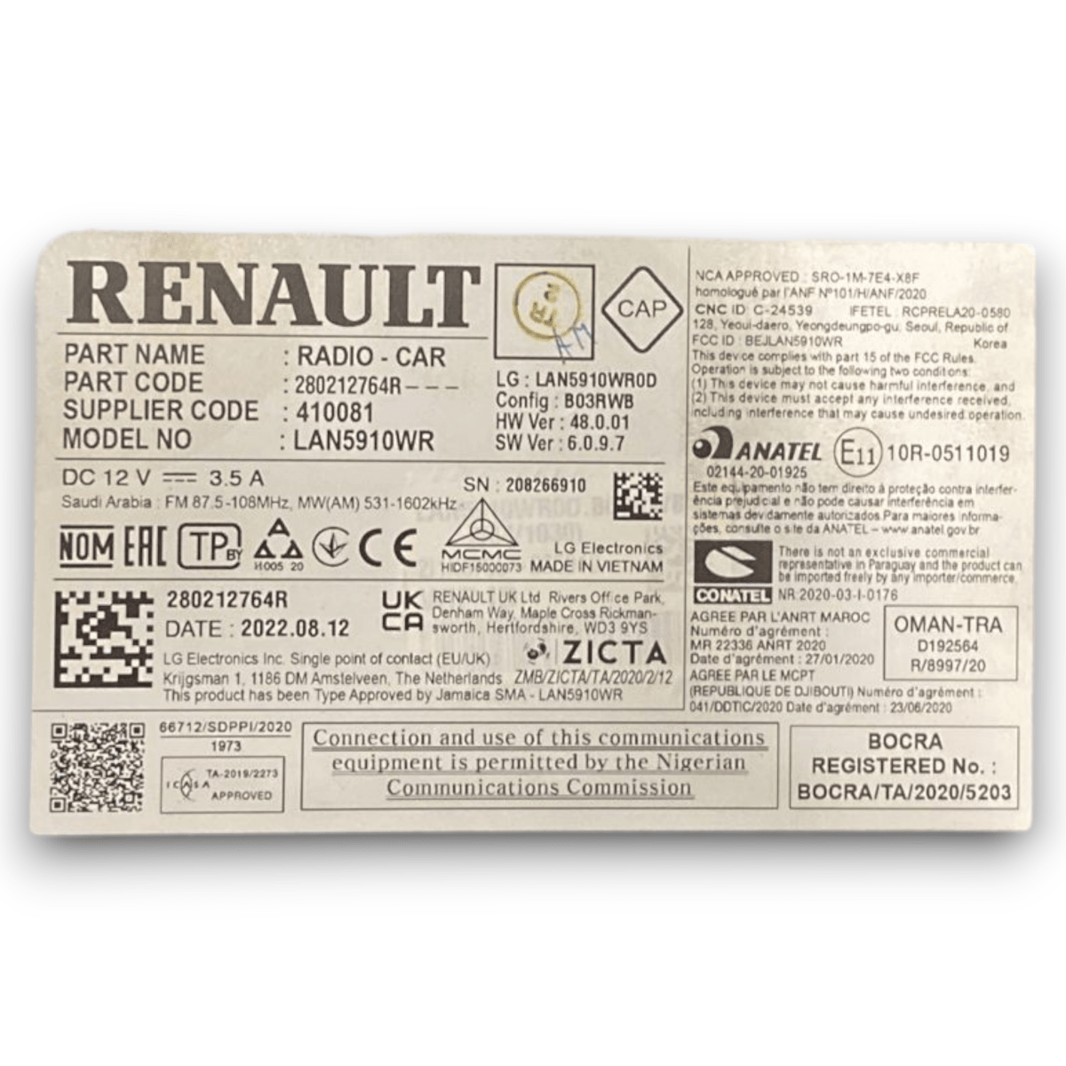 Display / autoradio Dacia Sandero III cod . 280212764r (2021 >) - F&P CRASH SRL - Ricambi Usati
