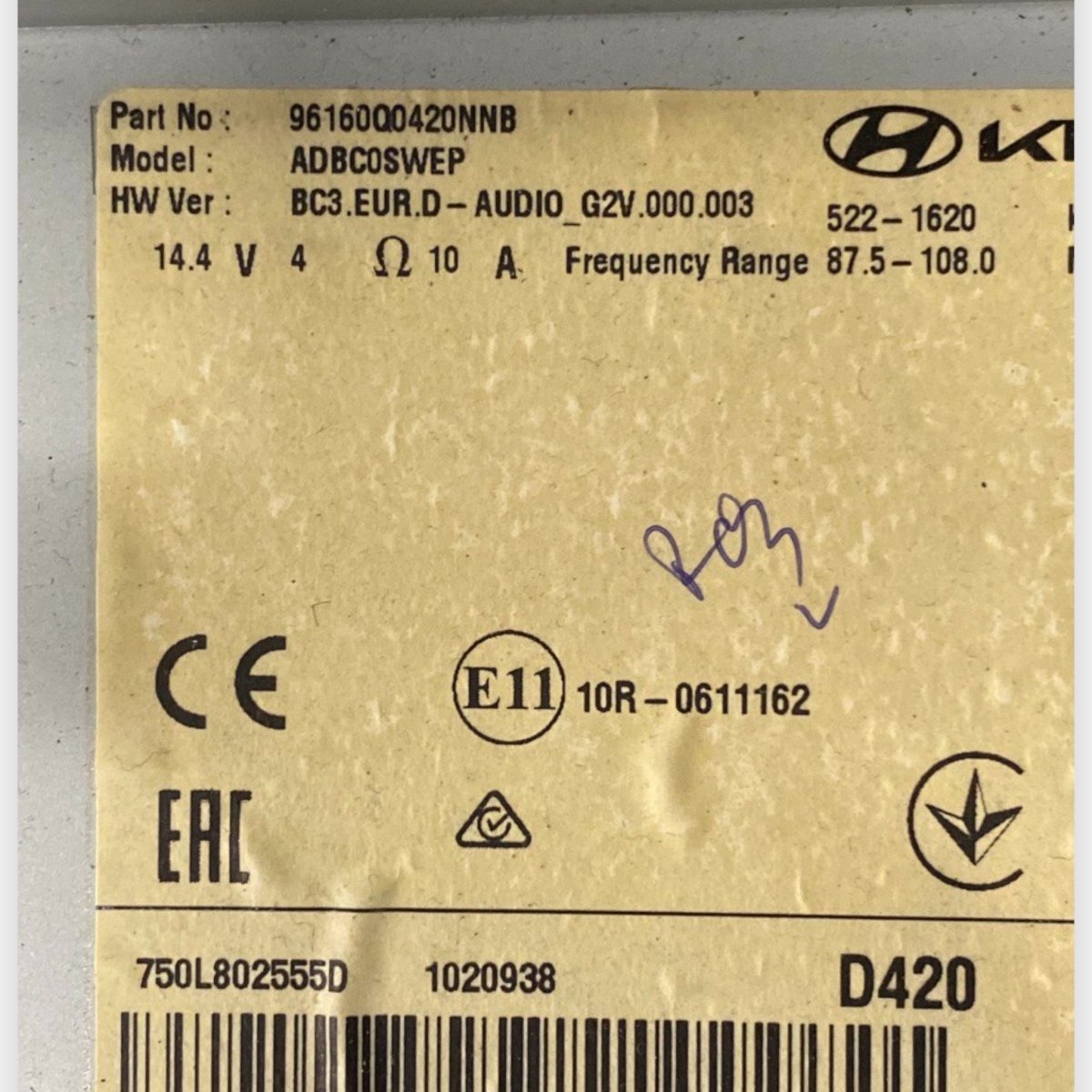 Display / autoradio hyundai i20 bc3 (2020 - ) Cod: 96160q0420nnb - F&P CRASH SRLS - Ricambi Usati