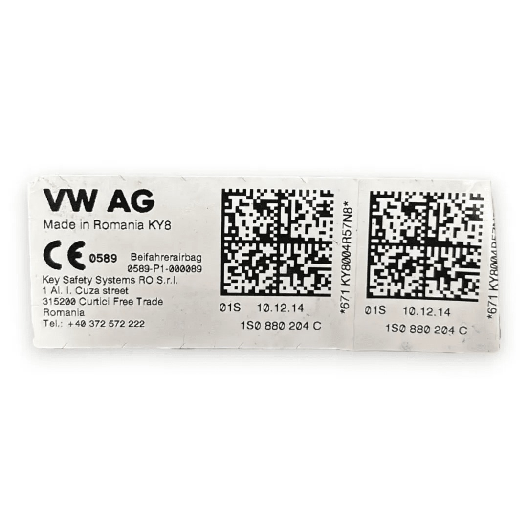 Dispositivo airbag lato passeggero Volkswagen UP 1S OEM 1S0880204C - F&P CRASH SRL - Ricambi Usati