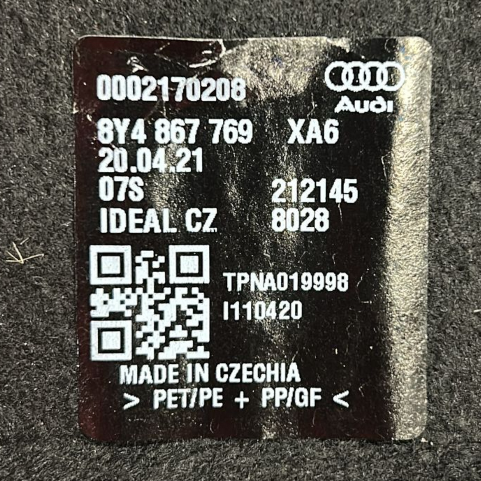 Kofferraumabdeckung / Regal Audi A3 8Y Cod: 8Y4867769 (2020 >) 