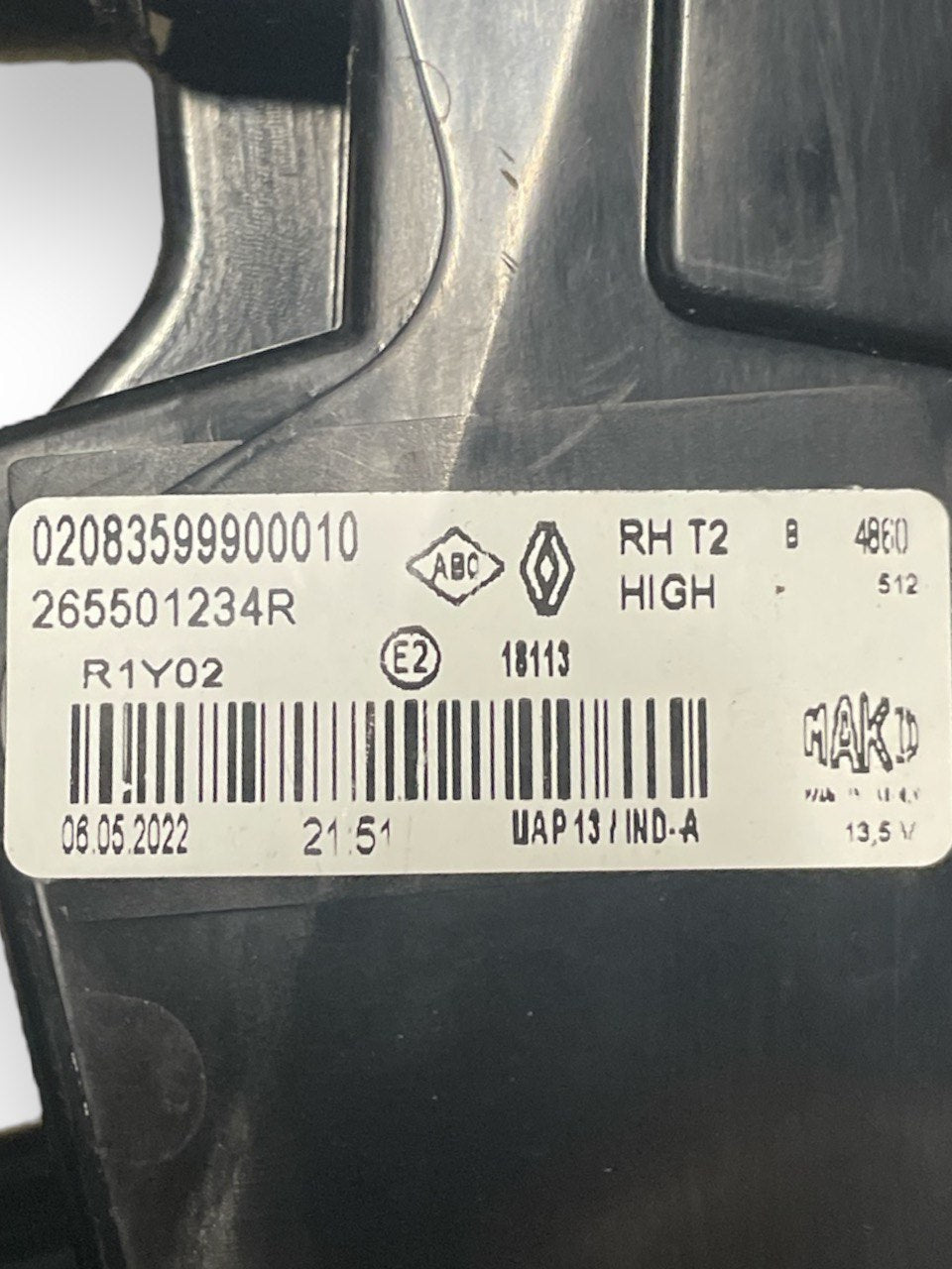 Right Rear Interior Stop LED Light Renault Captur II code:265501234R (2019 >) - F&P CRASH SRLS - Used Spare Parts