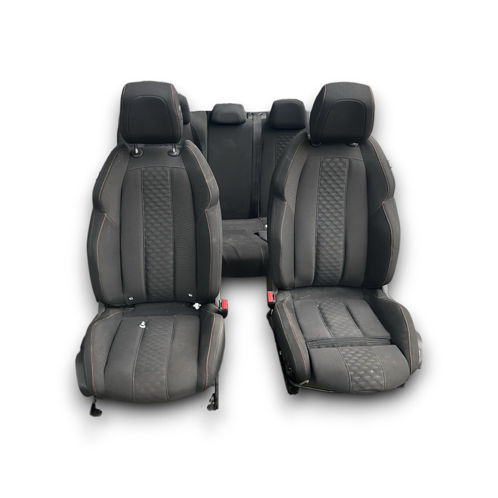 Carré / siège en tissu et cuir noir et gris Peugeot 508 II SW (2018>) avec des coutures orange