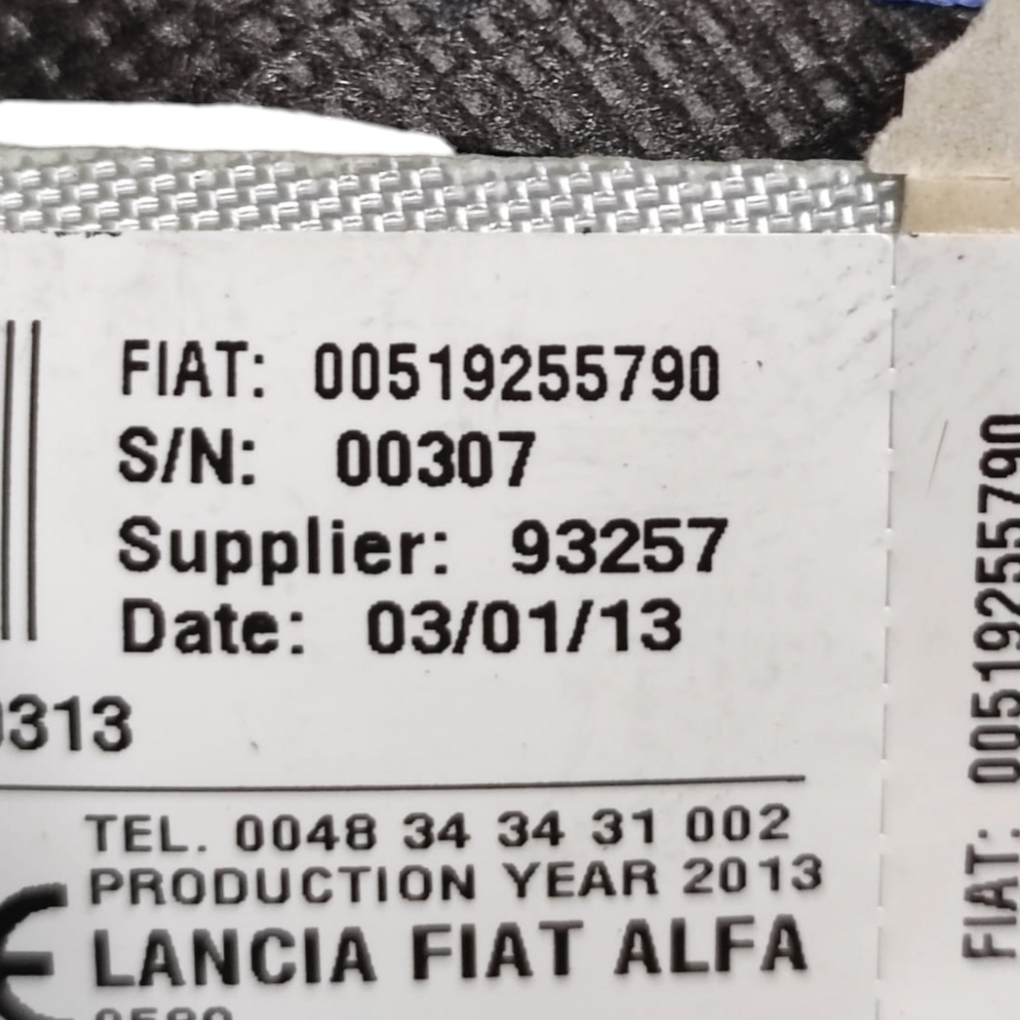 Airbag a Tendina Sinistro Fiat Panda (319) cod: 00519255790 (2012-)
