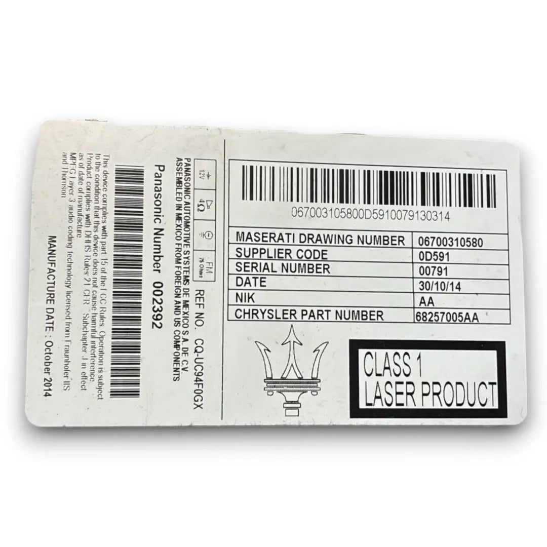Dettaglio Autoradio Maserati Ghibli dal 2013 cod. 68257005AA - foto 3