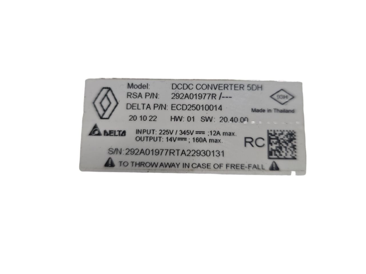 Inverter / Current Converter Renault Clio V (2019>) Code: 292A01977R 1.6 Petrol - Hybrid - F&P CRASH SRLS - Used Parts
