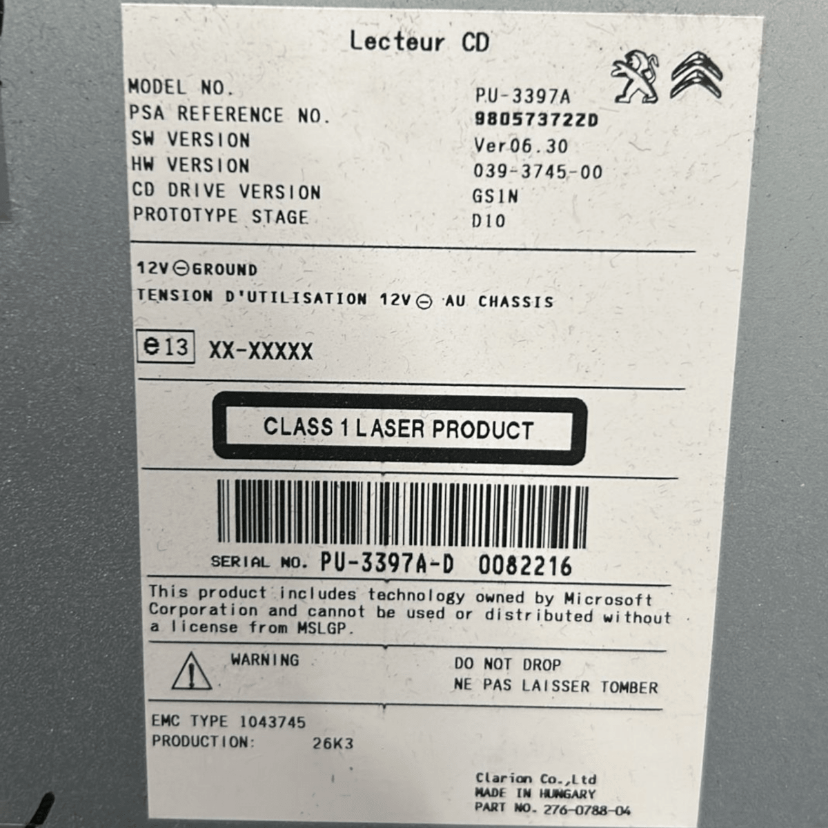 Lettore cd citroen c4 picasso cod:98057372zd (2013 > 2022) - F&P CRASH SRL - Ricambi Usati