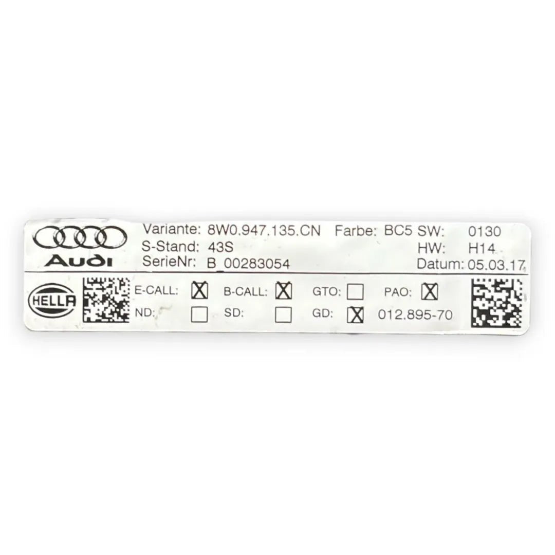 Dettaglio Plafoniera anteriore di cortesia Audi A4 8W 2015–2019 OEM 8W0947135CA6PS - foto 3