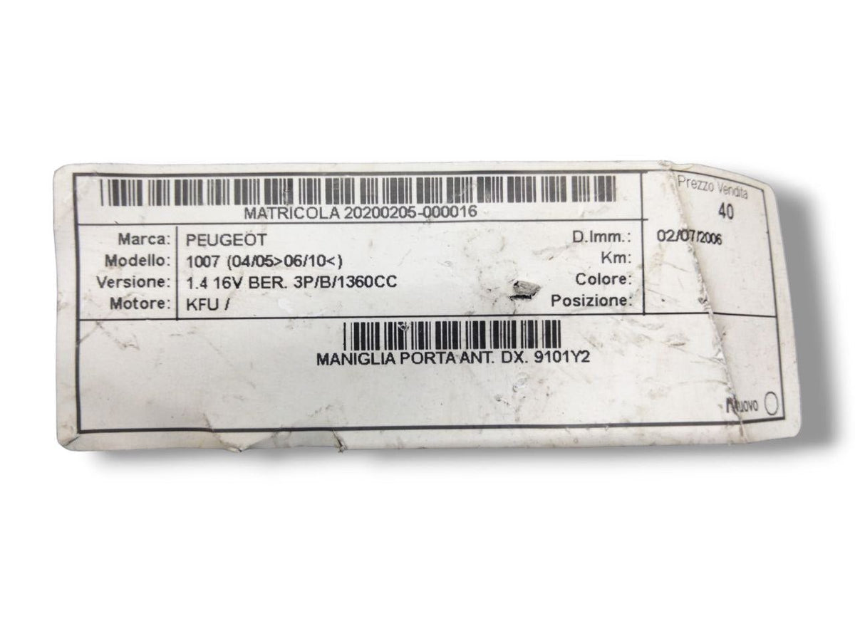 External handle front door right dx Peugeot 1007 (2005-2010) cod.9101Y2 - F&P CRASH SRLS - Used Spare Parts