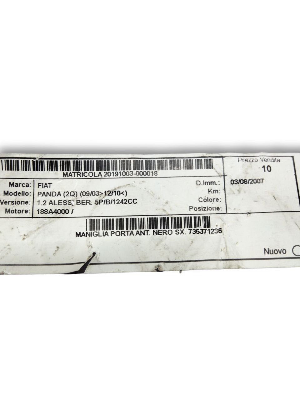 Maniglia esterna porta anteriore sinistra sx Fiat Panda 169 (2003-2012) cod.735371236 - F&P CRASH SRLS - Ricambi Usati