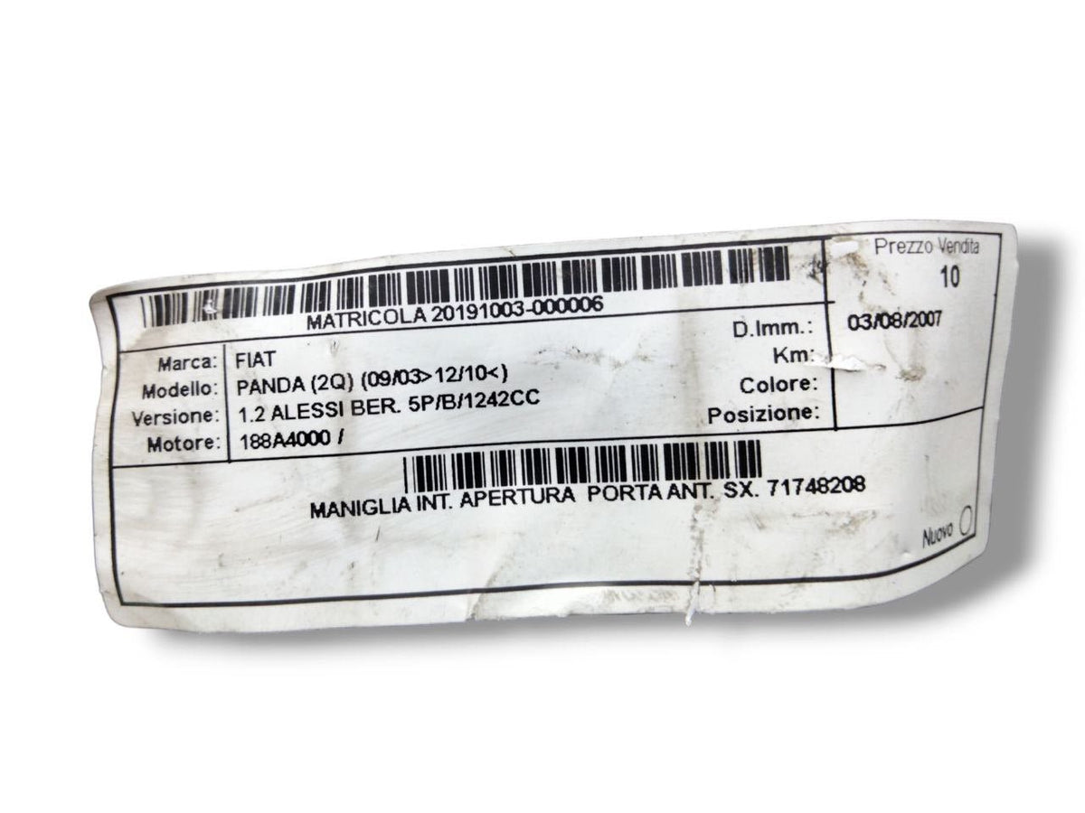 Left front door handle inside Fiat Panda 169 (2003-2012) code 71748208 - F&P CRASH SRLS - Used Parts