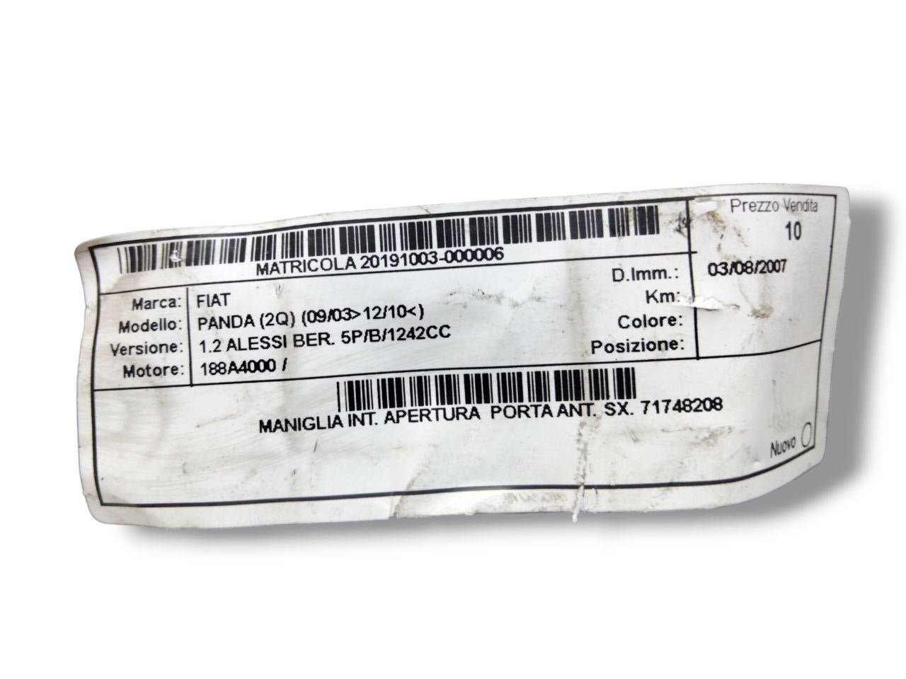 Left front door handle inside Fiat Panda 169 (2003-2012) code 71748208 - F&P CRASH SRLS - Used Parts