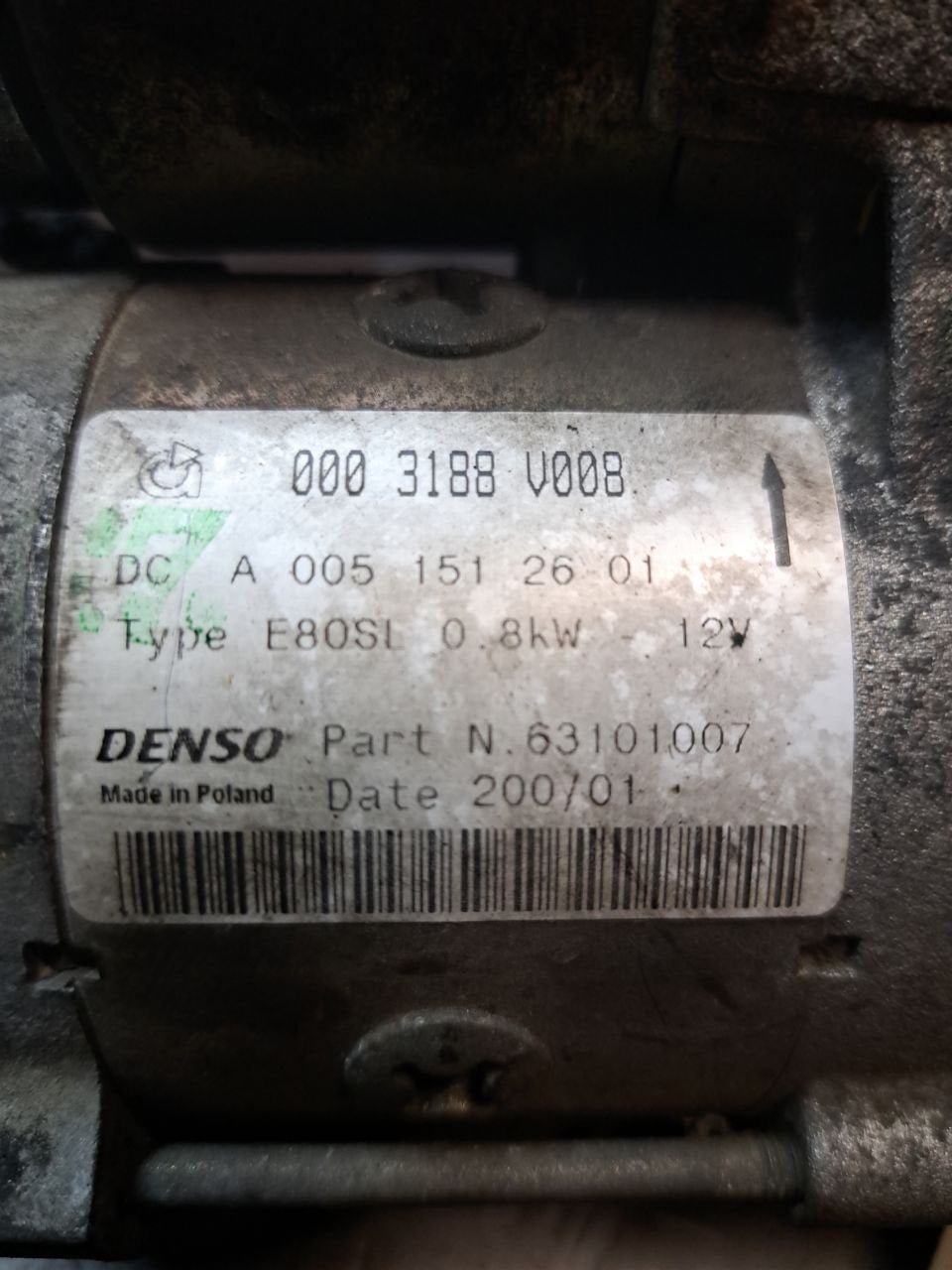 Motorino avviamento Smart Fortwo 0.6 benzina ( 1998-2003 ) COD:0003188V00B - F&P CRASH SRLS - Ricambi Usati
