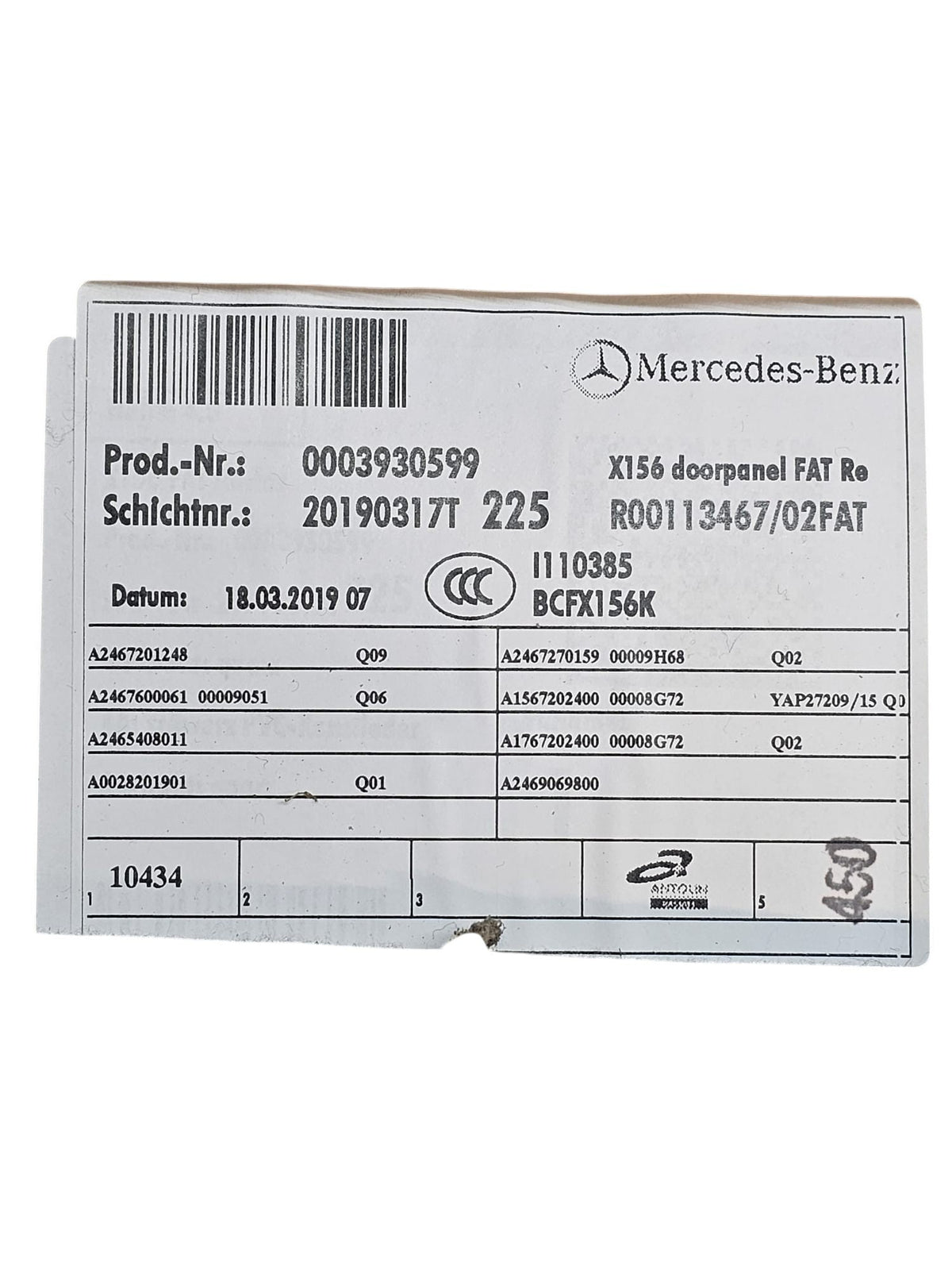 Pannello Porta Anteriore Destro Mercedes GLA X156 Cod:A2467201248 (2013 - 2019) - F&P CRASH SRLS - Ricambi Usati