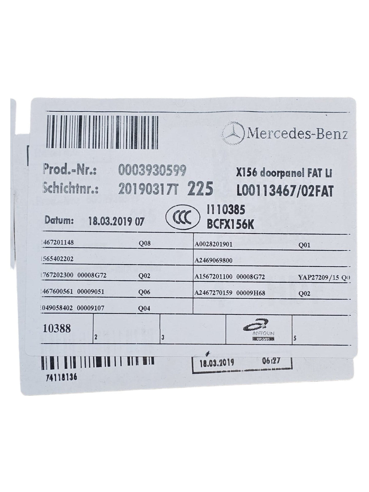 Pannello Porta Anteriore Sinistro Mercedes GLA X156 Cod:A1767202300 (2013 - 2019) - F&P CRASH SRLS - Ricambi Usati