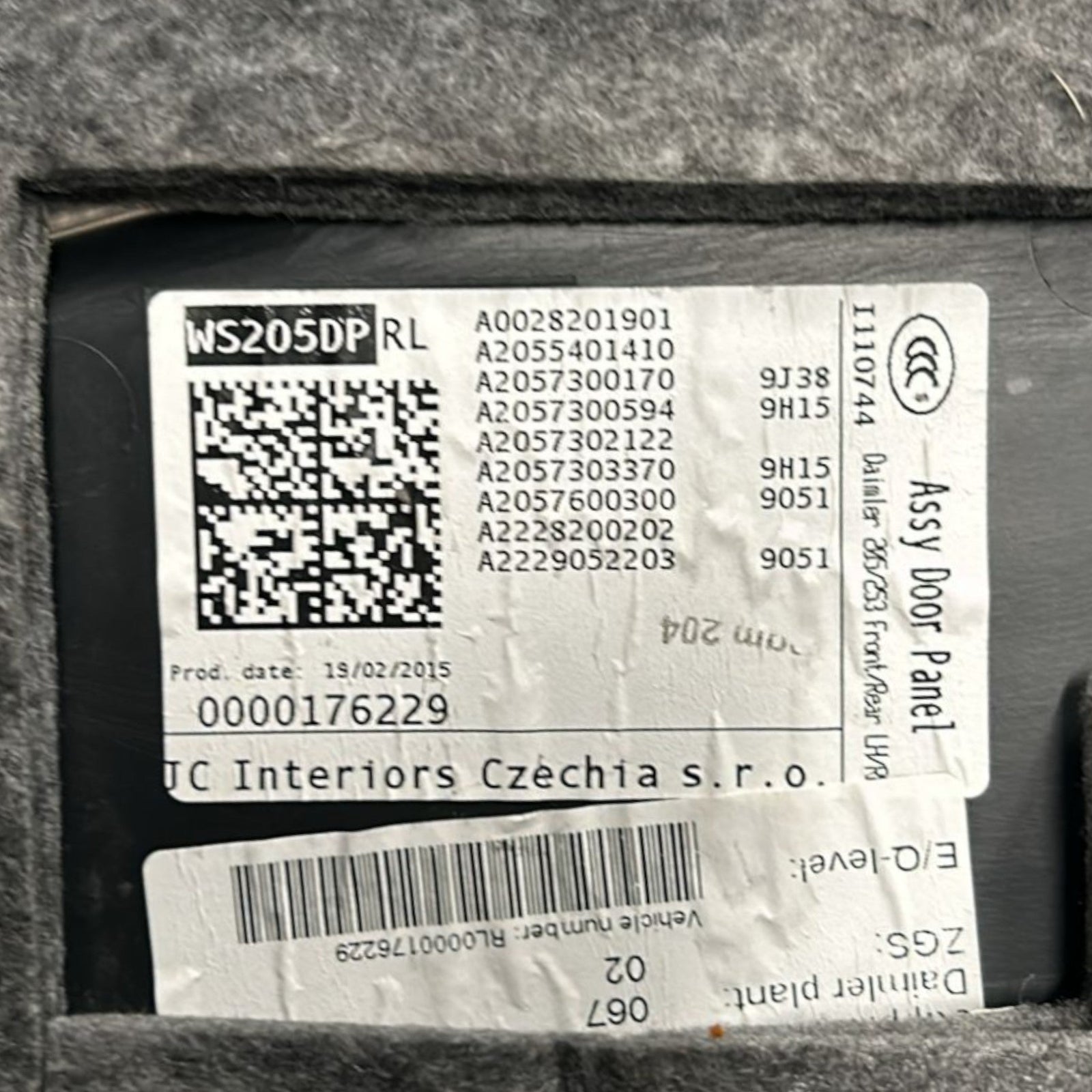 Pannello Porta Interno Posteriore Destro Mercedes Benz Classe C (W205) cod.A2055401410 (2014 > 2021) - F&P CRASH SRLS - Ricambi Usati