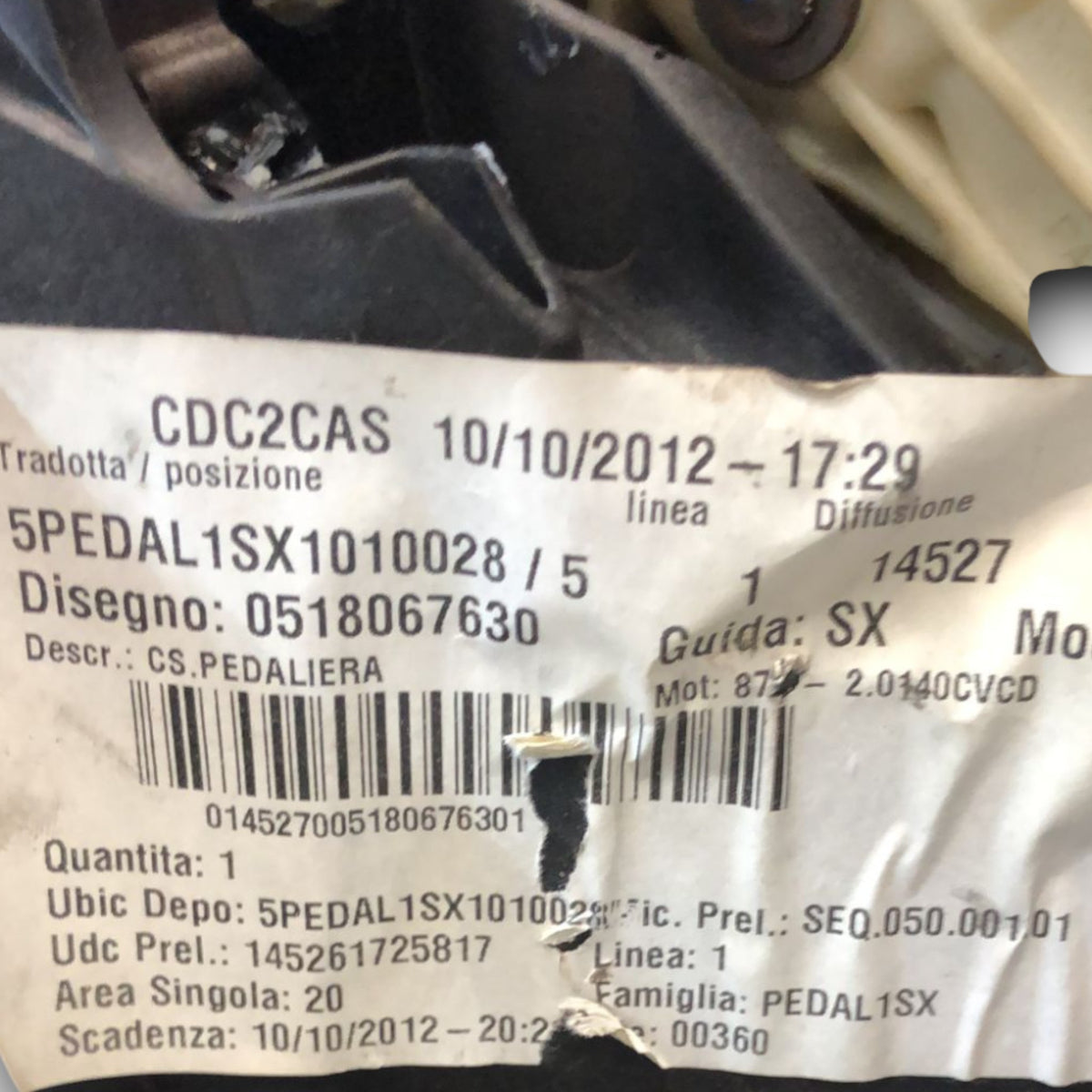 Pedana / Pedaliera Acceleratore Freno Frizione Alfa Romeo Giulietta (2010 > 2020) cod:0518067630 - F&P CRASH SRLS - Ricambi Usati