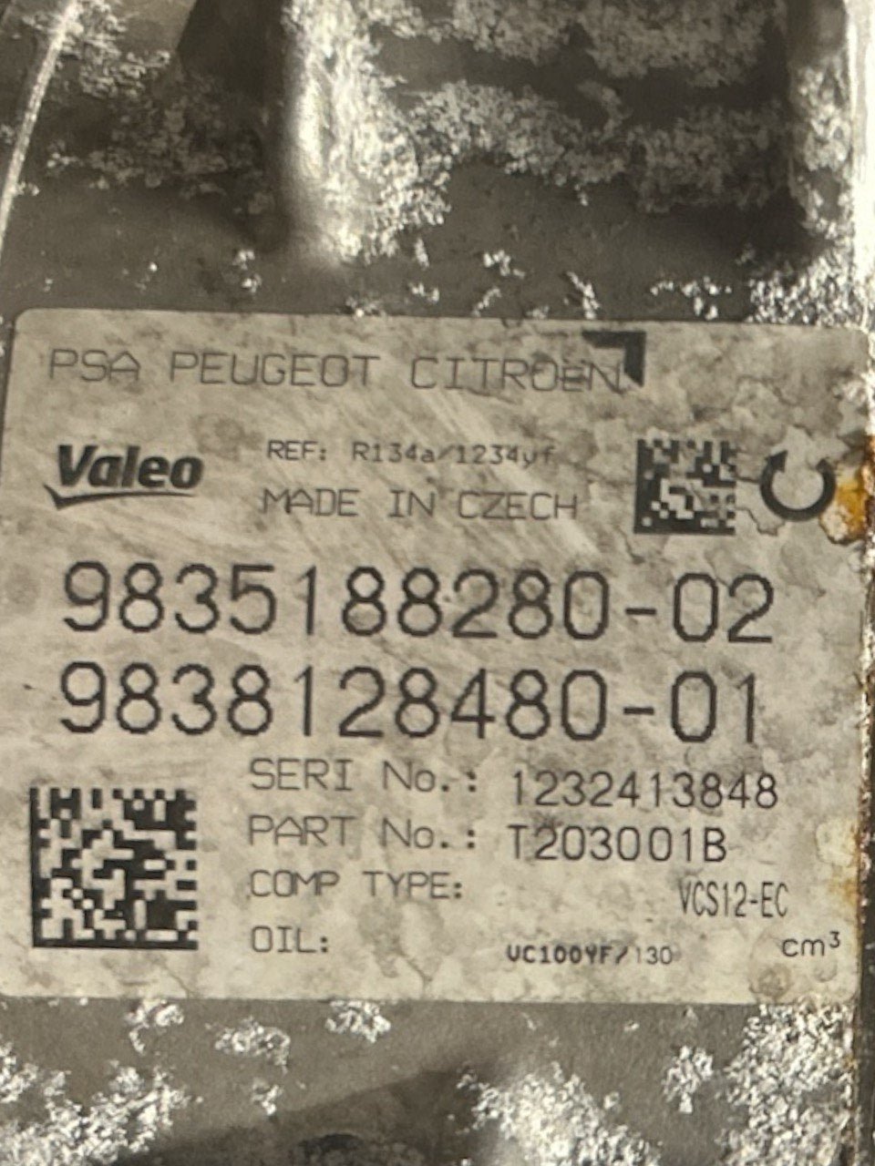 Peugeot 308 II 1.5 Diesel (2013 > 2021) cod.9838128480 - 01 Compressore Aria Condizionata - F&P CRASH SRLS - Ricambi Usati
