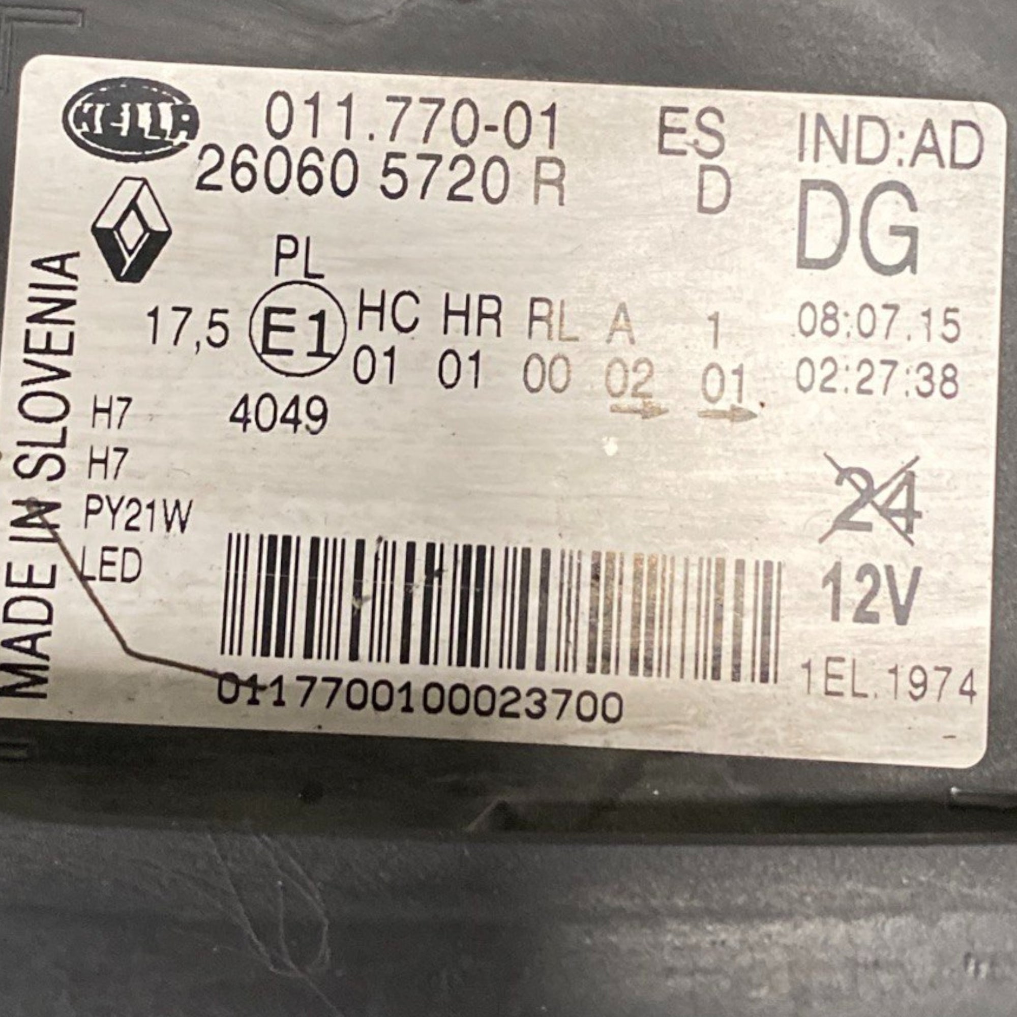 Scheinwerfer / linkes vorderes Licht (sx) Renault Kadjar Cod: 260605720r (2015-2022) 