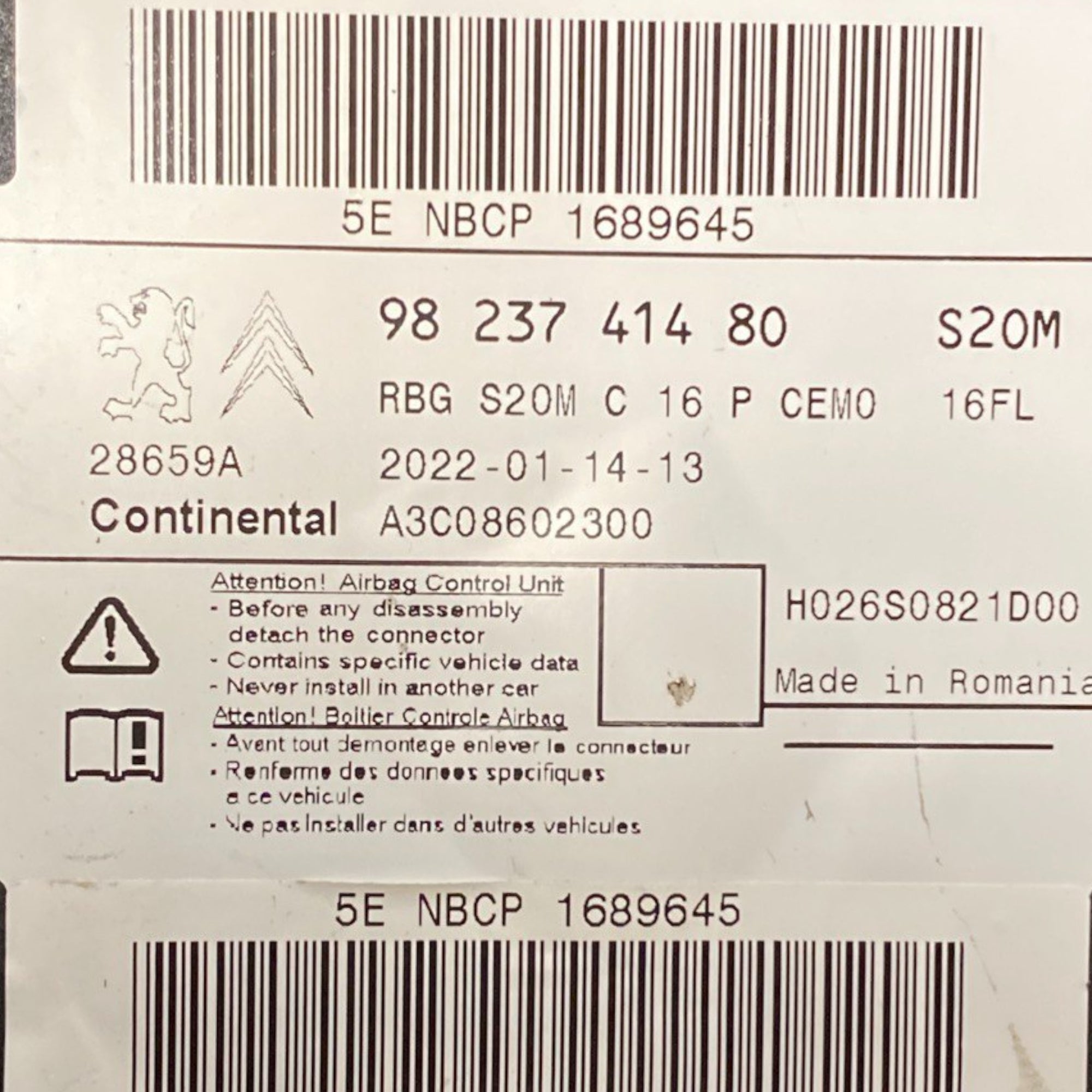 Centralna enota zračnega blata citroen berlingo Koda: 9823741480 (2018-) 