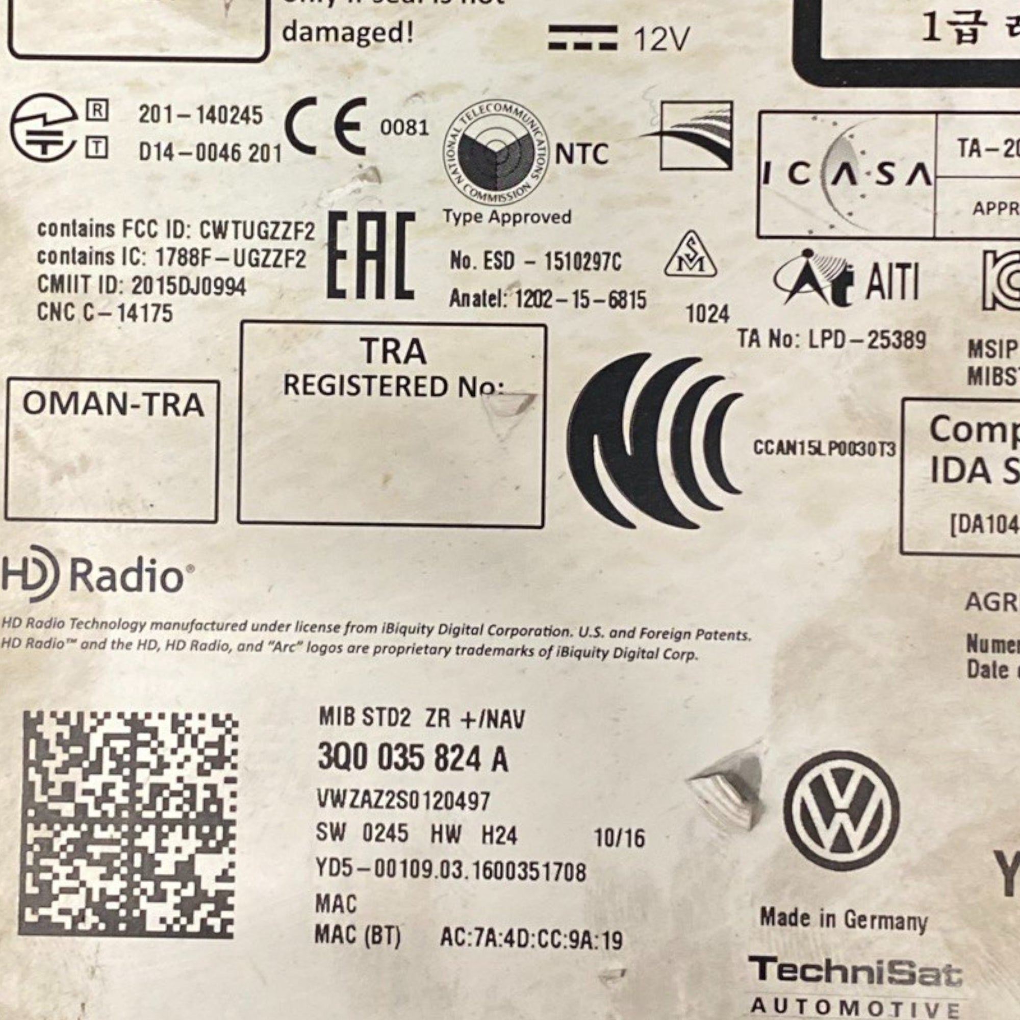 Autoradio + CD player audi a3 8v Kod: 3q0035824a (2012-2020) 