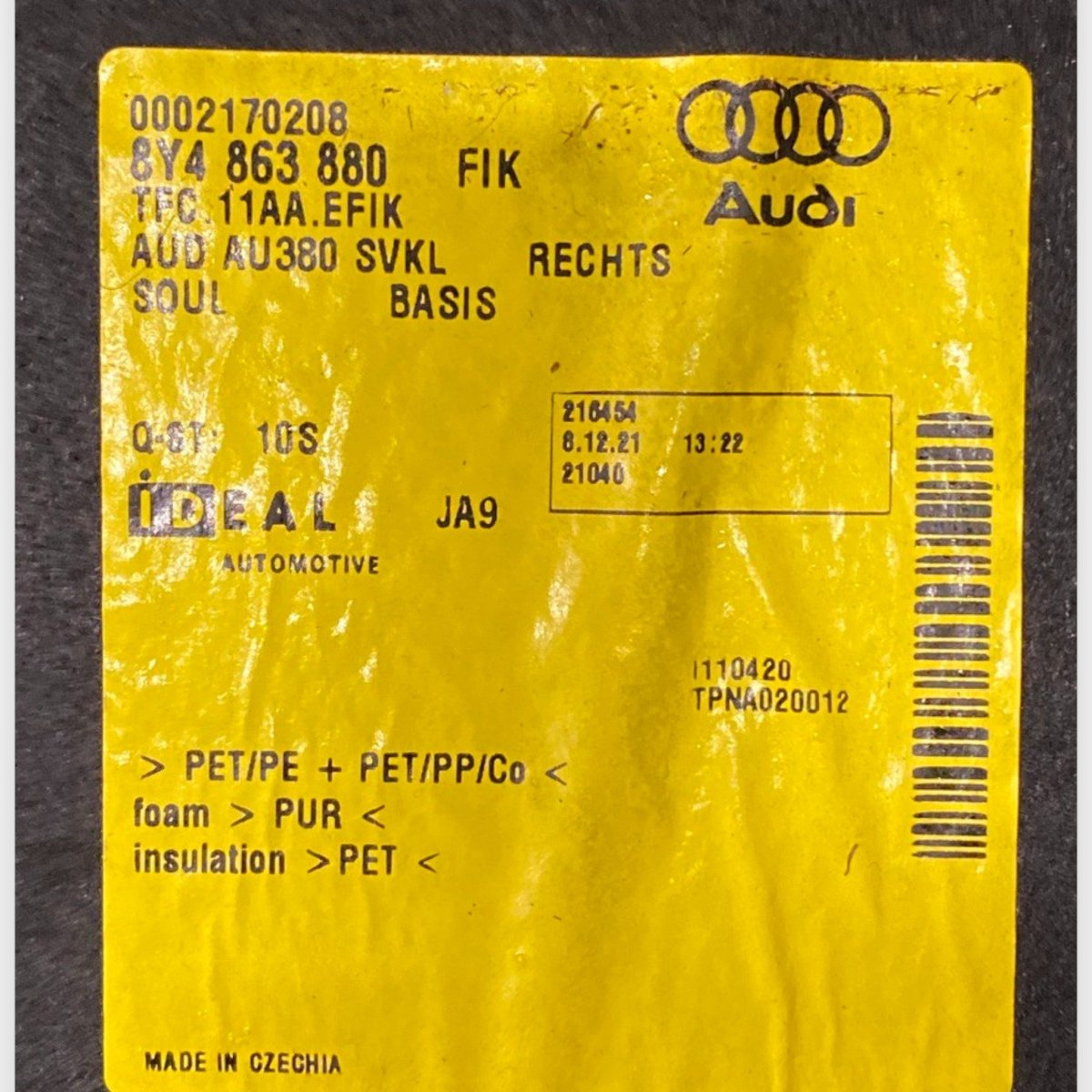 Right trunk lining (dx) Audi A3 8Y (2020 - ) Code: 8Y4863880 - F&P CRASH SRLS - Used Parts