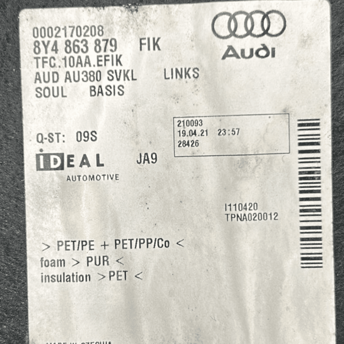 Left trunk lining Audi A3 8Y code: 8Y4863879 (2020 >) - F&P CRASH SRL - Used Parts