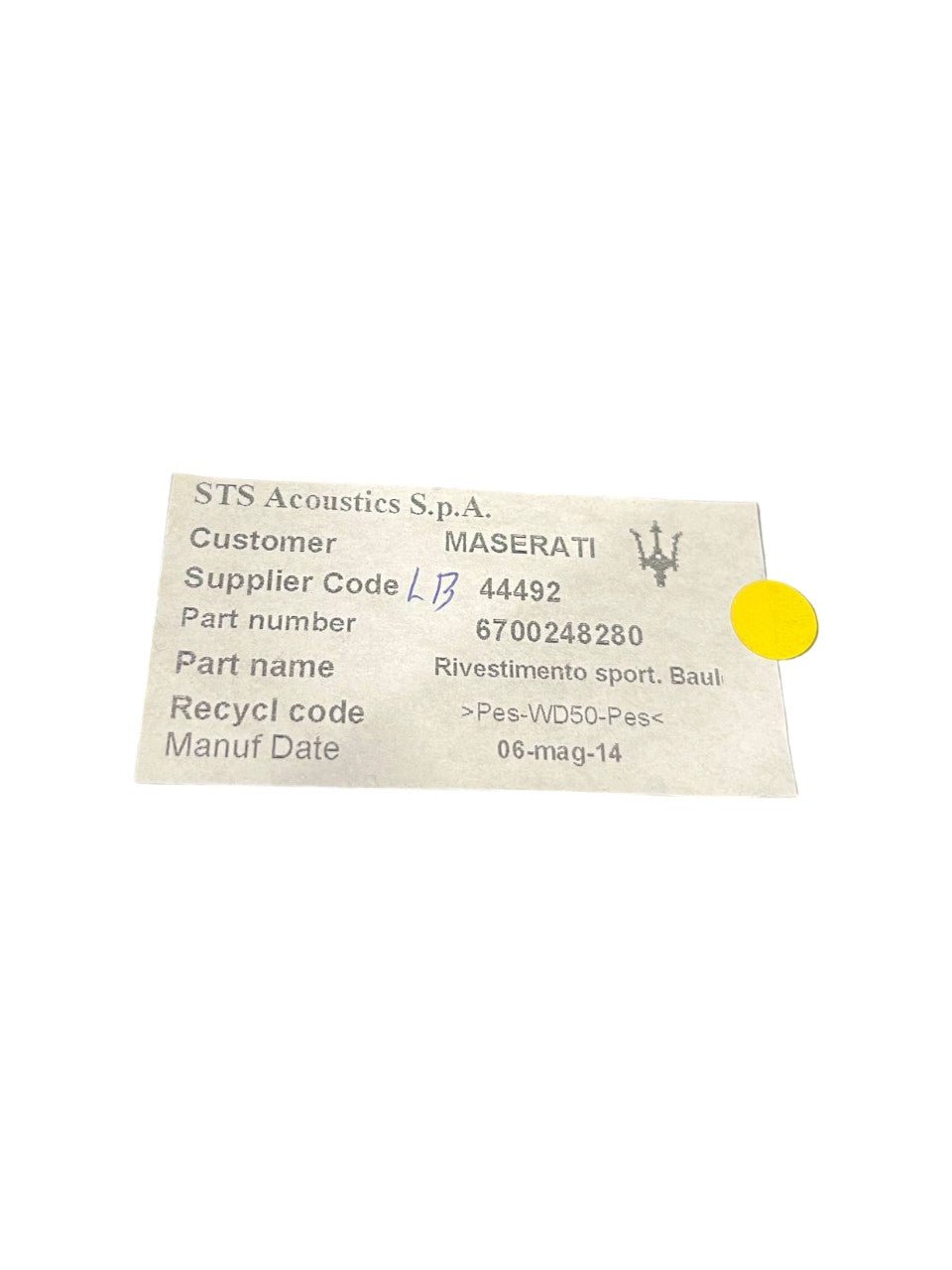 Rivestimento / Modanatura Cofano Posteriore Maserati ghibli (2013 - >) cod.6700248280 - F&P CRASH SRLS - Ricambi Usati